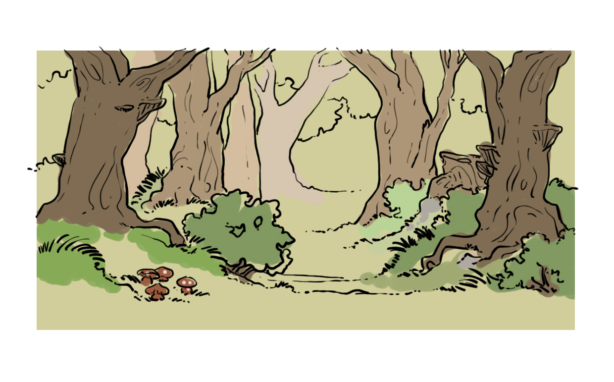 mettre en couleur les buissons et la roche sur le dessin