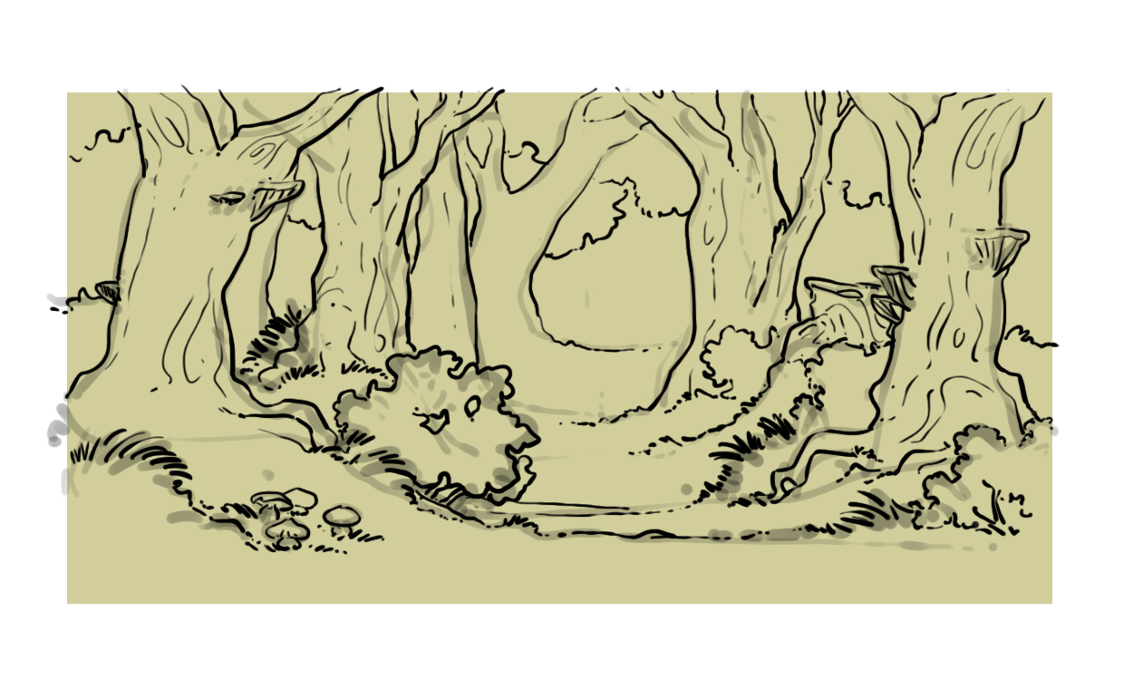 dessiner les détails des arbres qui composent la forêt