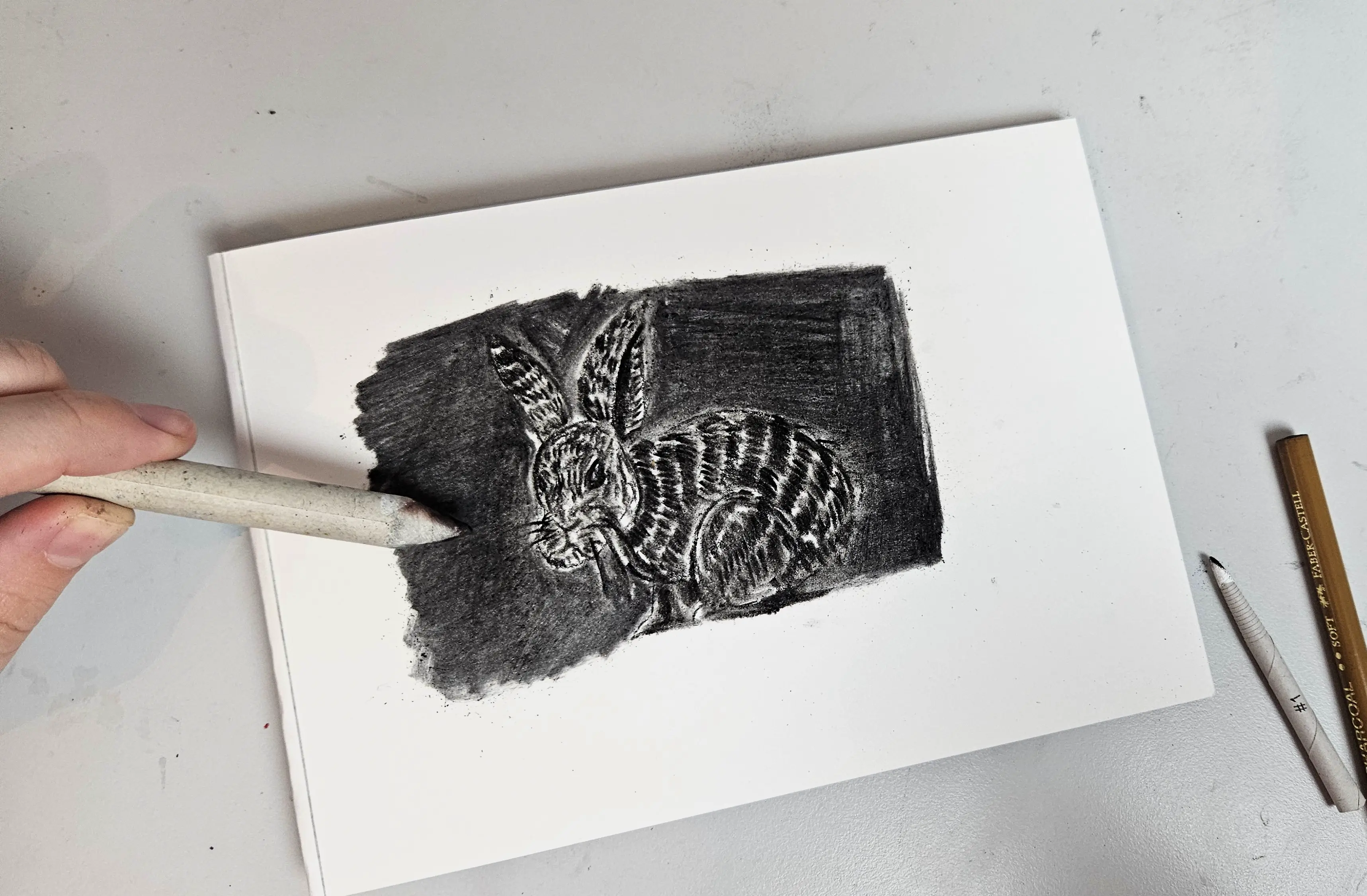 estomper son dessin de lapin au fusain