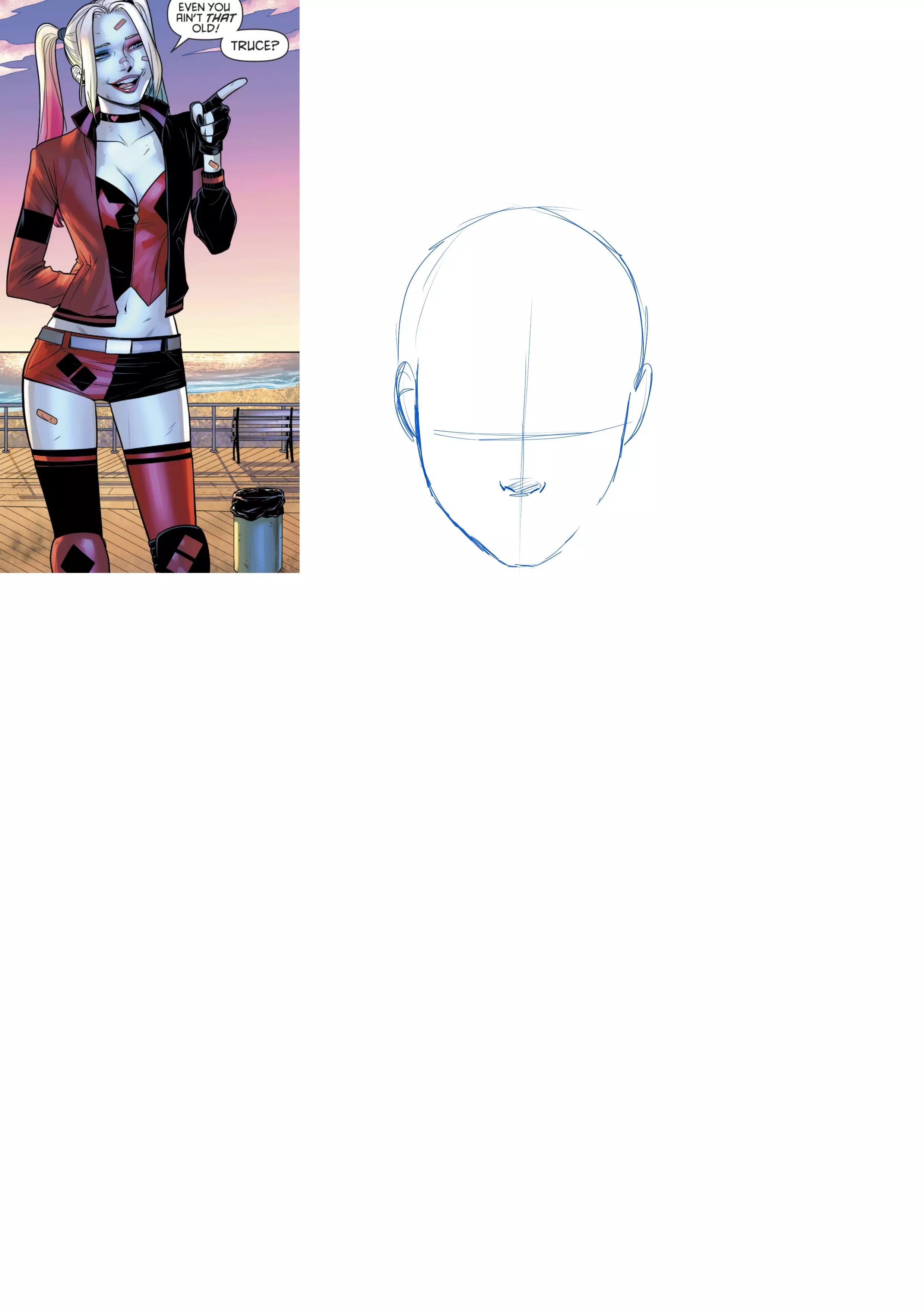 croquis du visage d’harley quinn