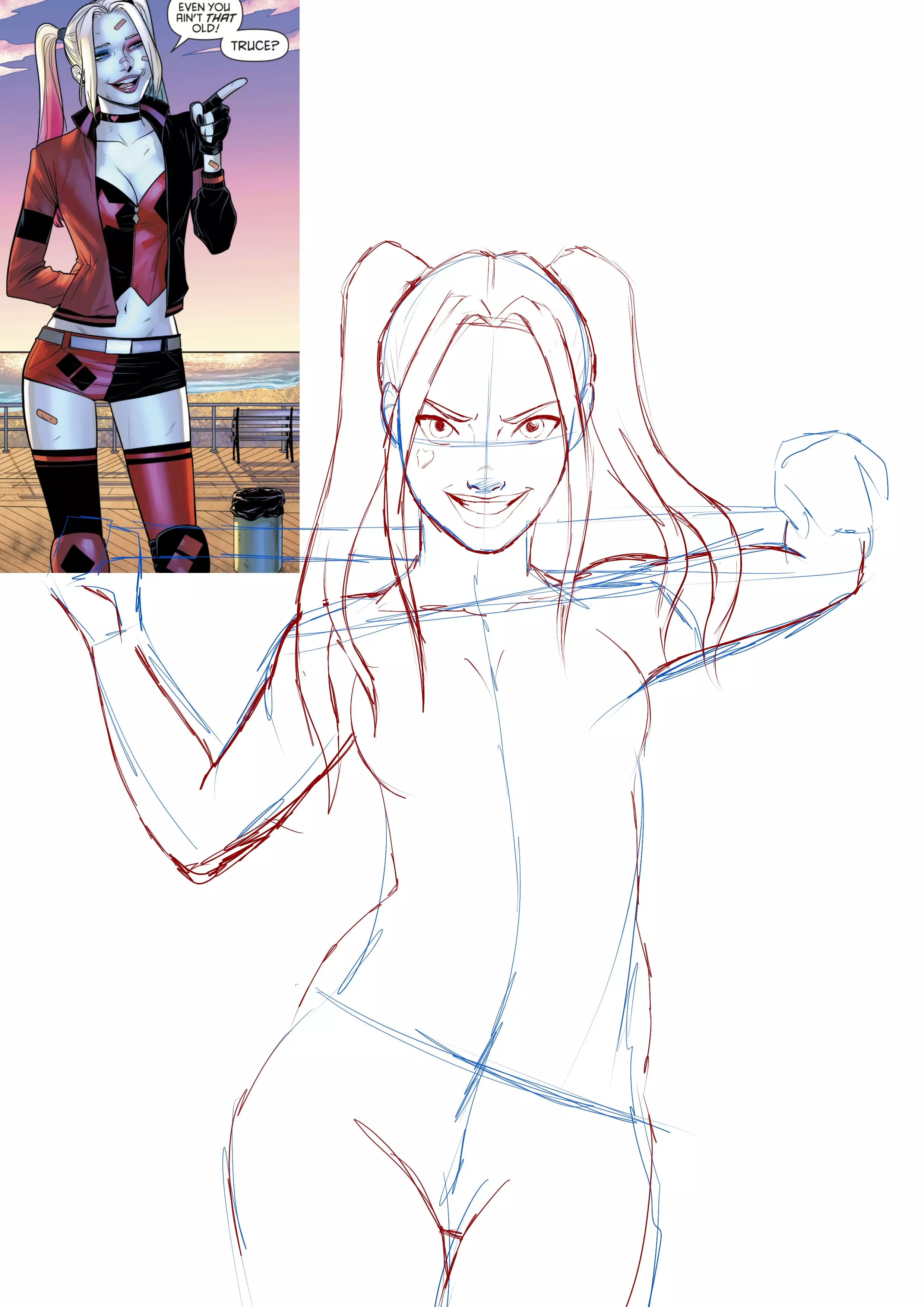 dessin des cheveux d’harley quinn