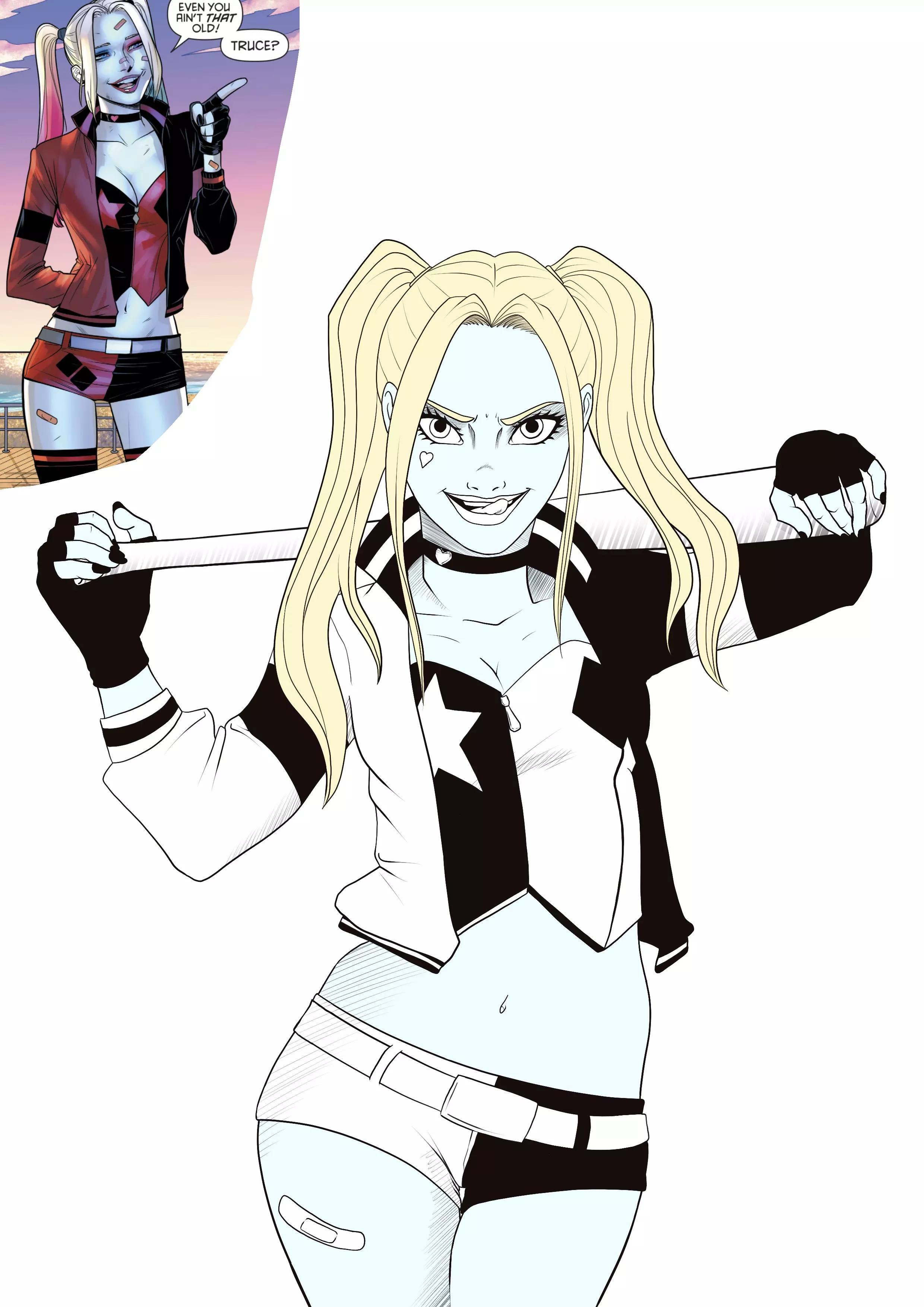 dessin en couleur de la peau d’harley quinn
