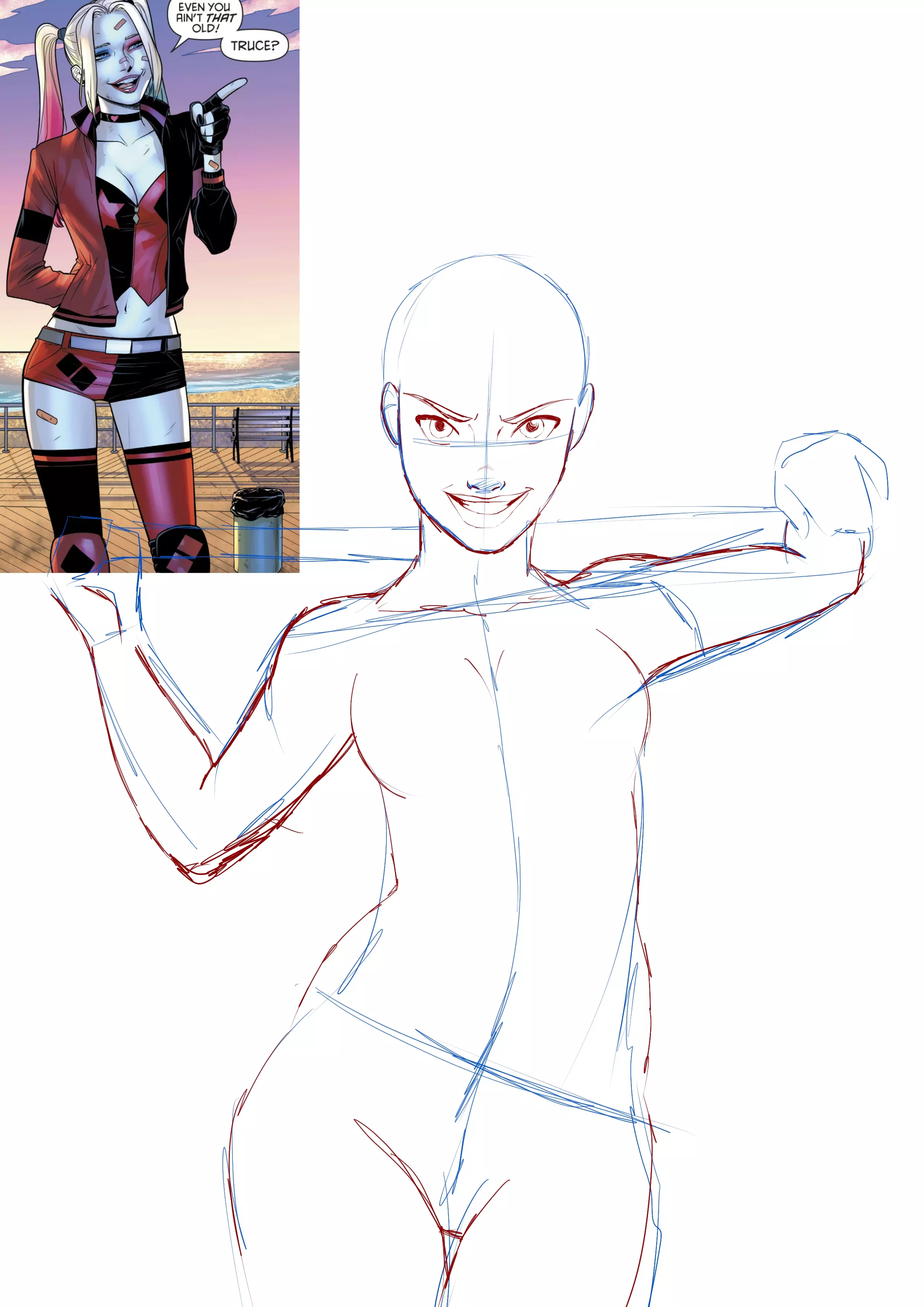 dessin du visage d’harley quinn