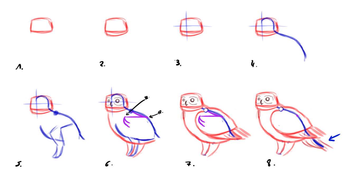 dessiner un hibou au sol étape 1