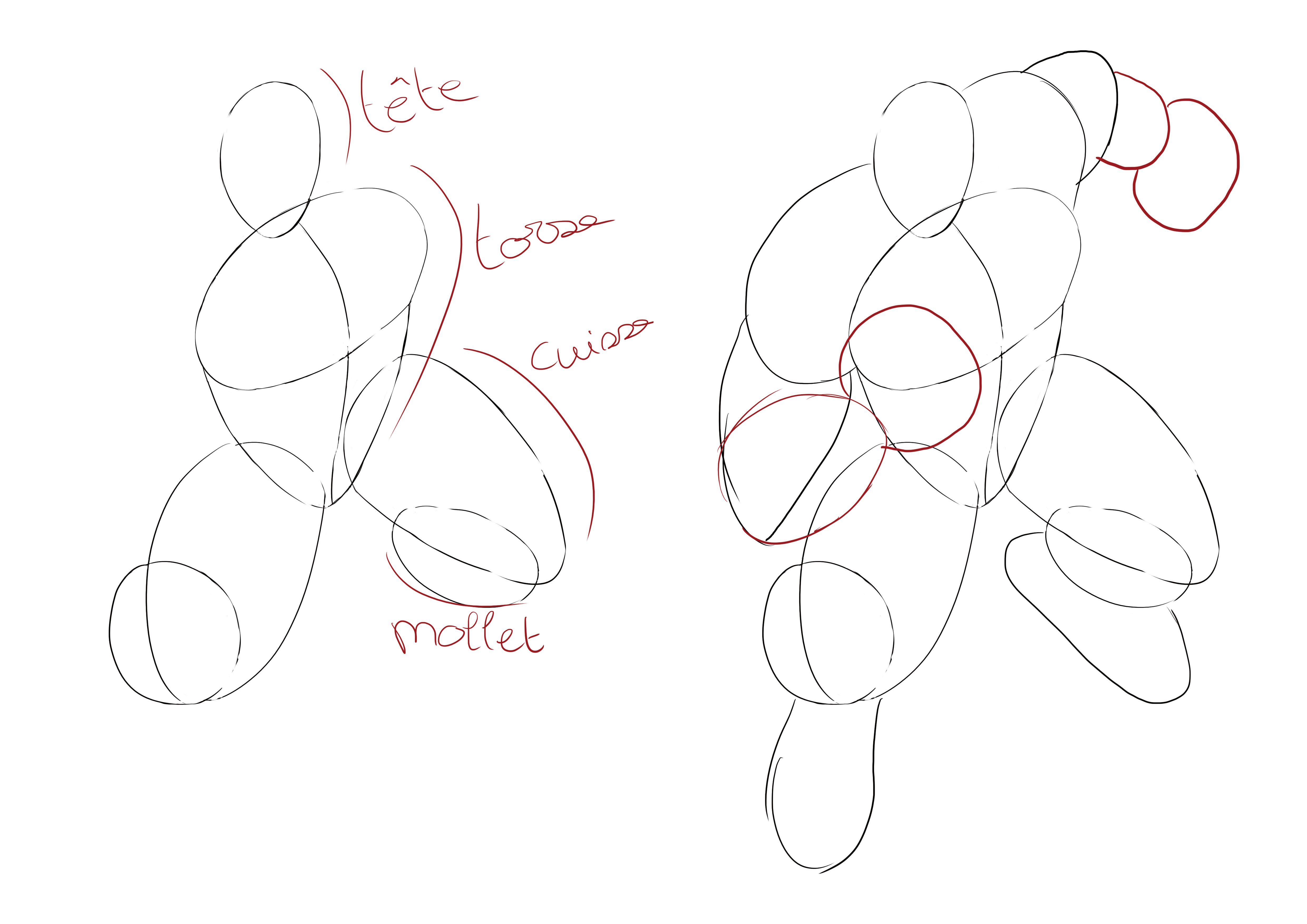 dessiner la base des différentes parties du corps de Hulk