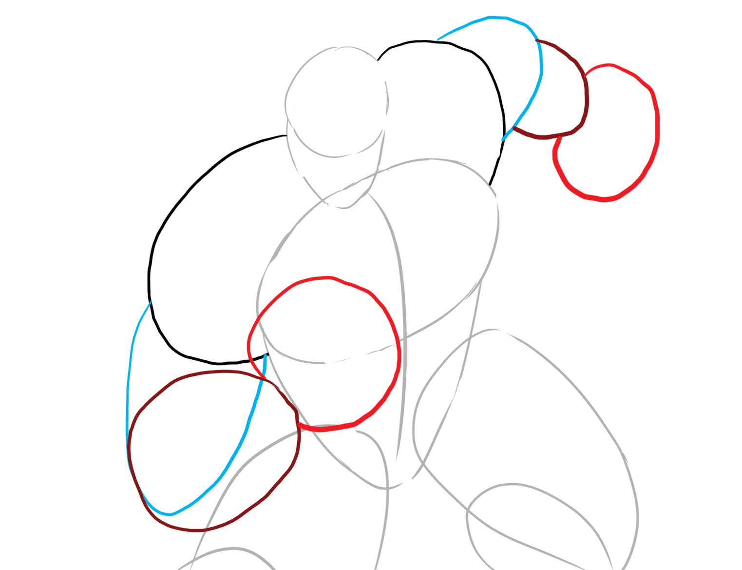 dessiner la base des bras de Hulk