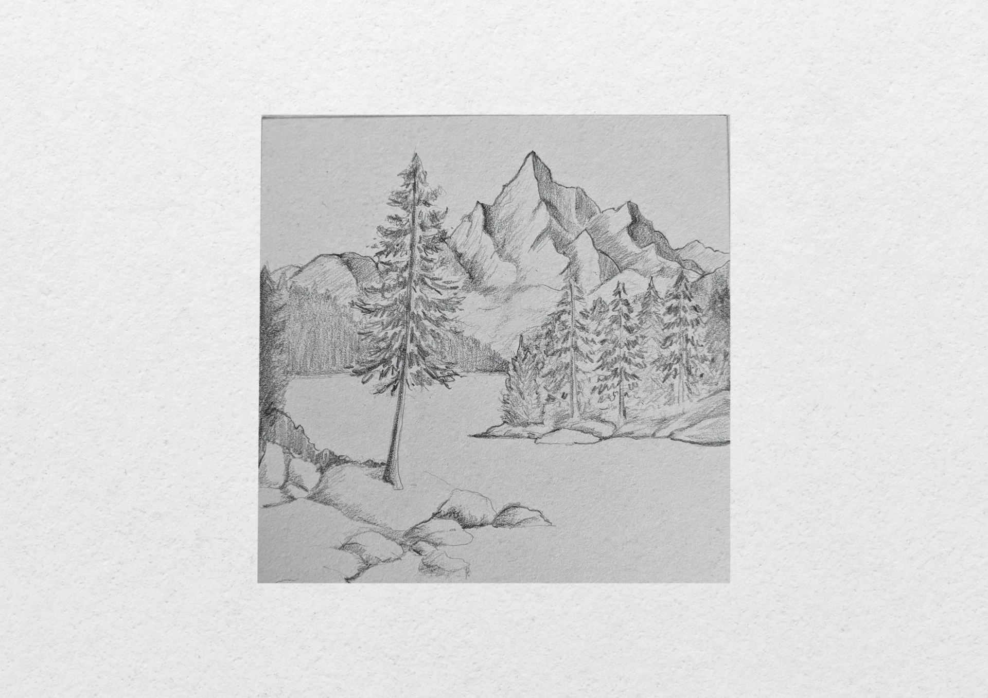 ajouter du contraste au dessin d’un lac entouré de montagnes