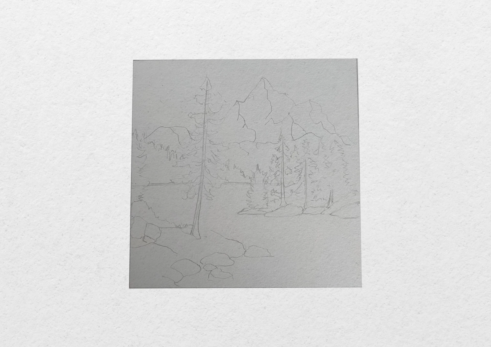 dessiner le second plan d’un lac entouré de montagnes