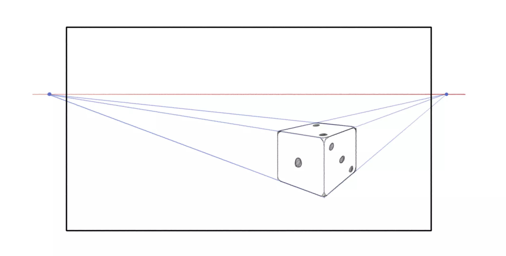 dibujar un dado en una línea del horizonte