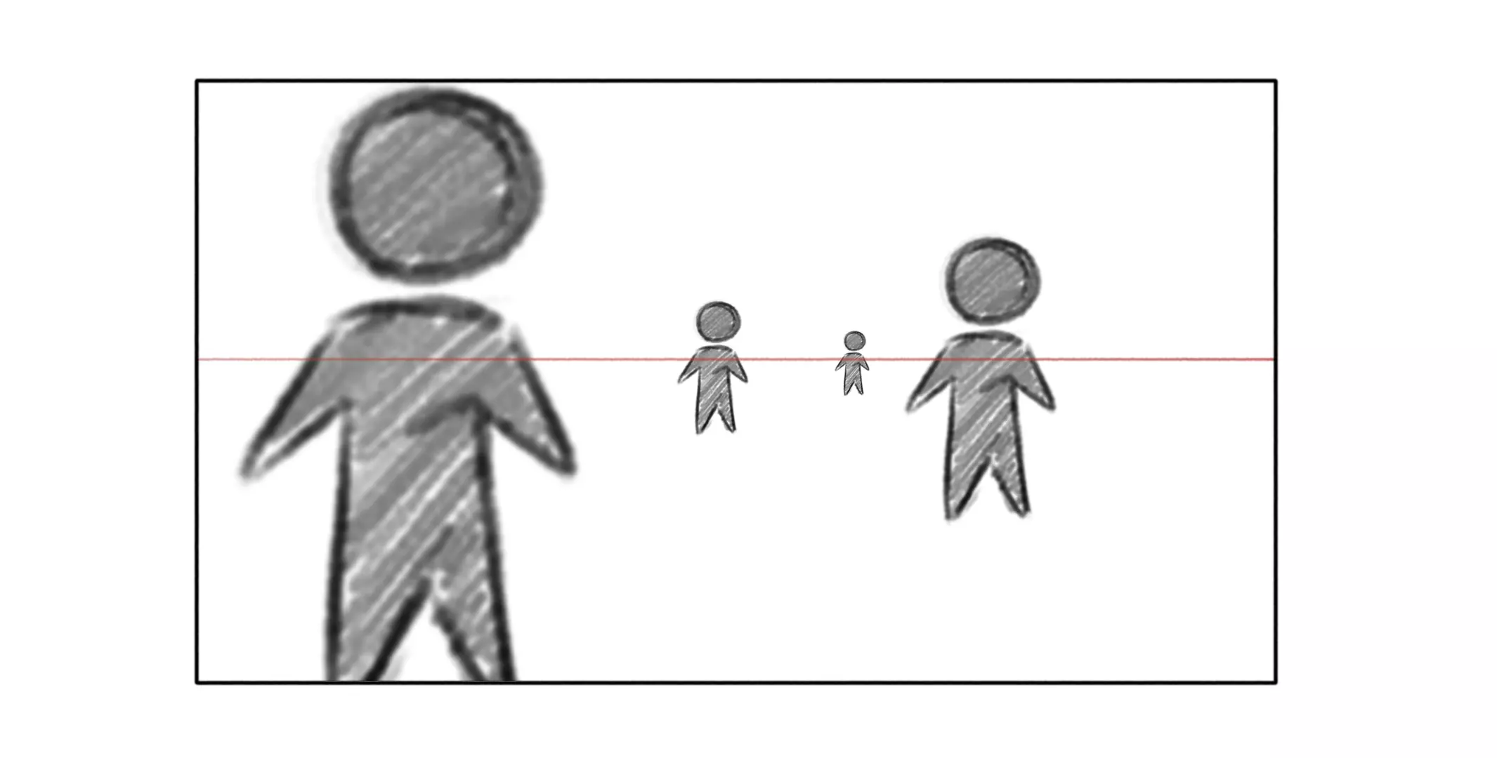 dibujo personajes sin cruzar línea-horizonte