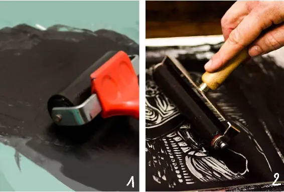 encrer la plaque pour réaliser une linogravure