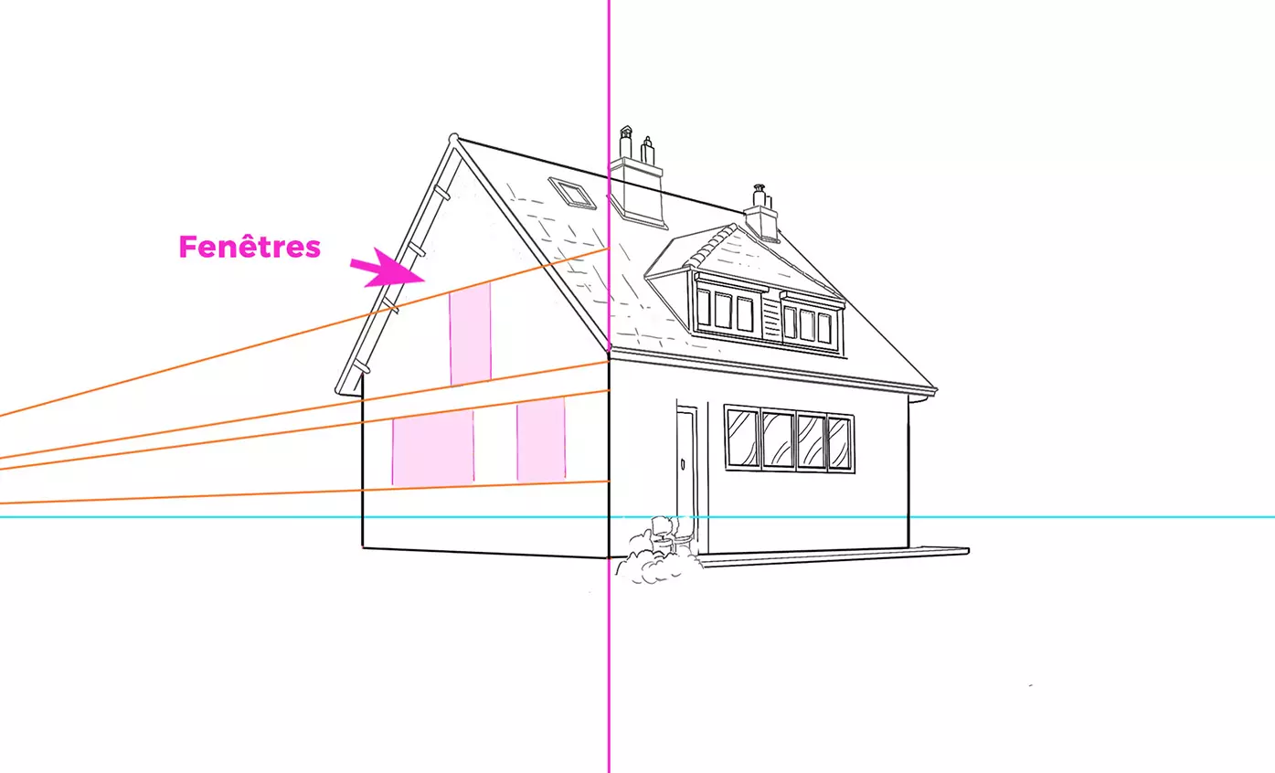 dessin de la face gauche d’une maison