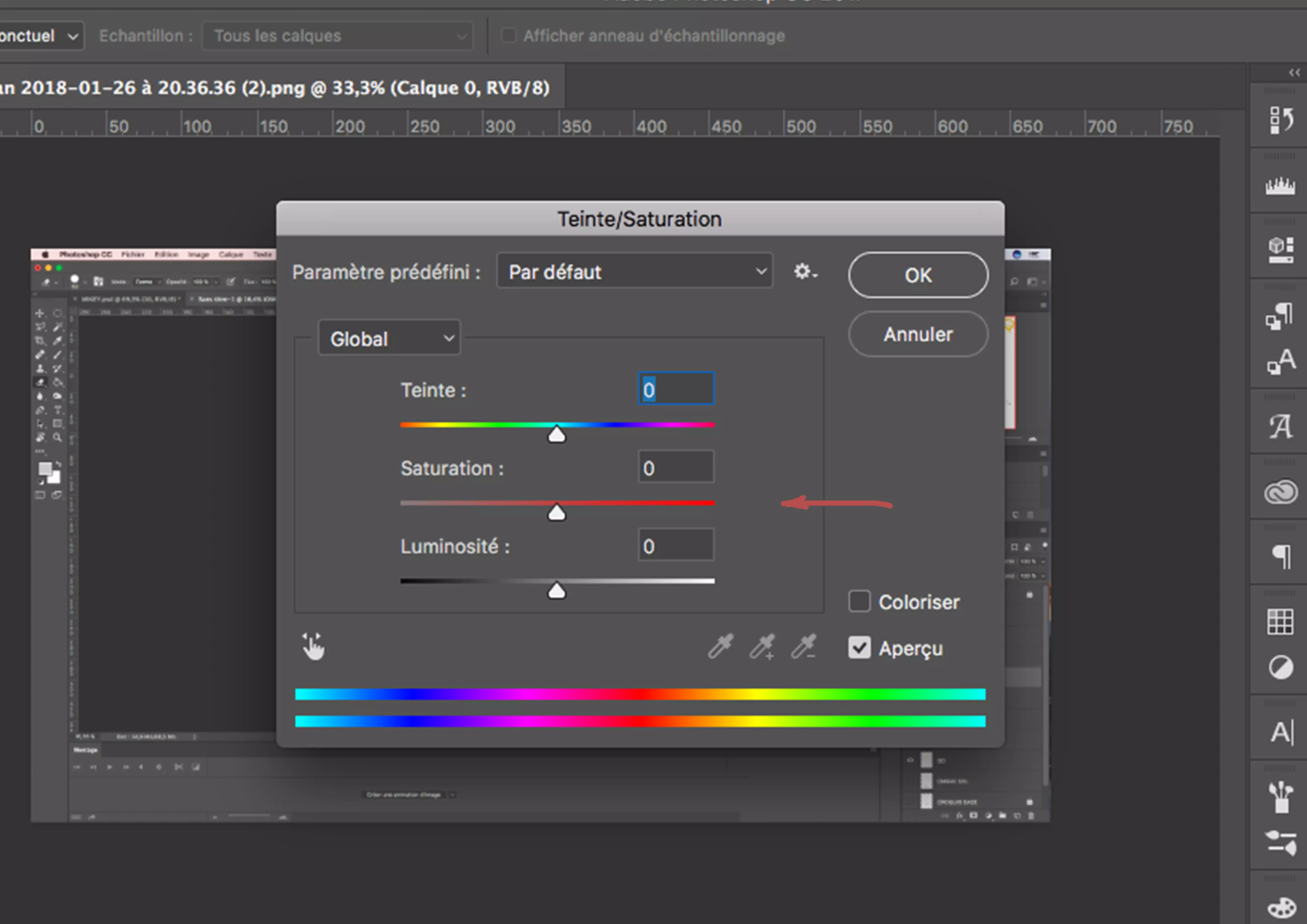 réglages des couleurs sur photoshop du dessin de mickey