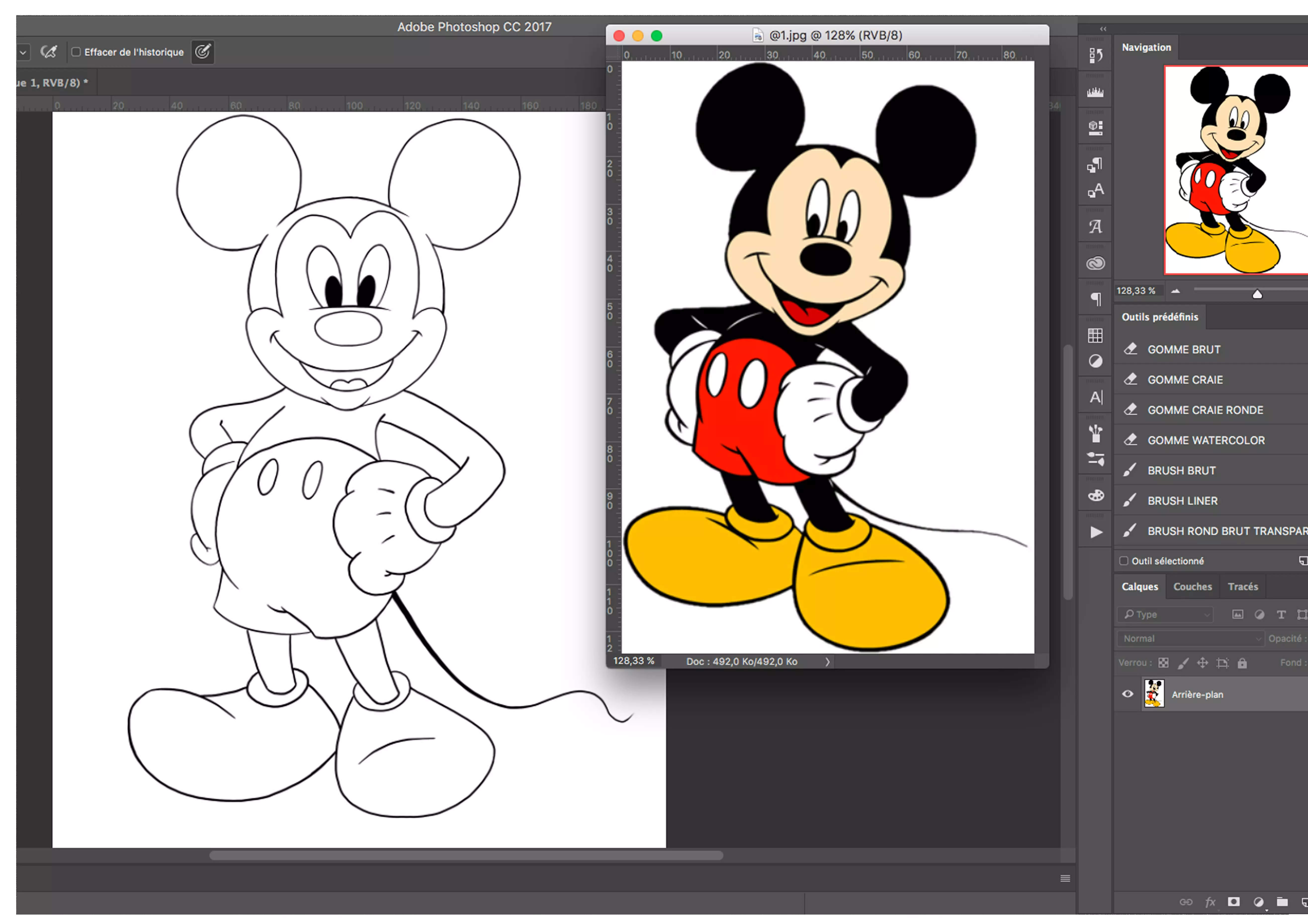 dessin d’aplat de couleurs de mickey