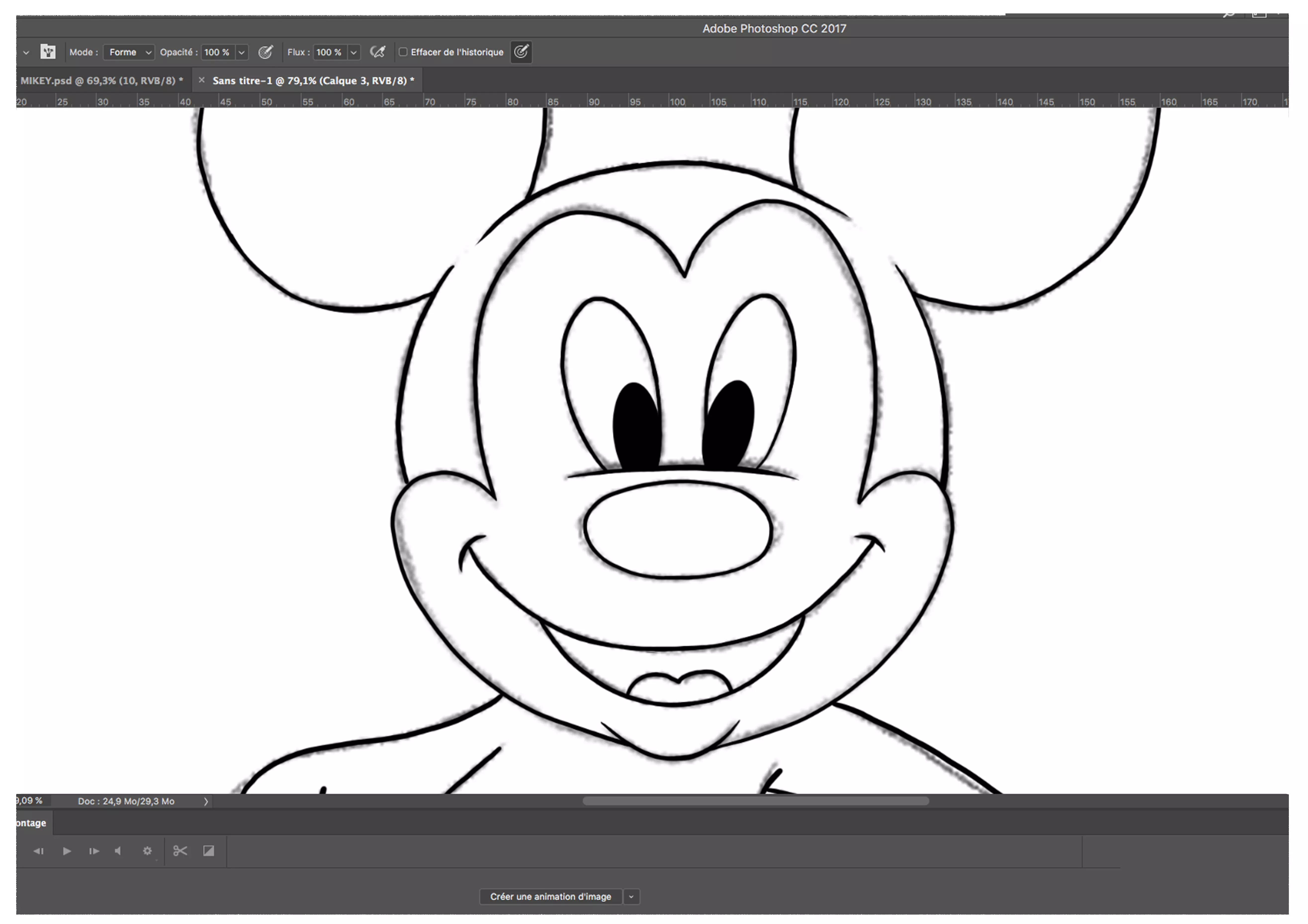 dessin des contours de mickey en couleur noir