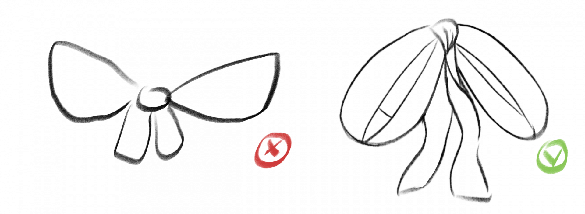 dessin de noeud raté vs dessin de noeud réussi