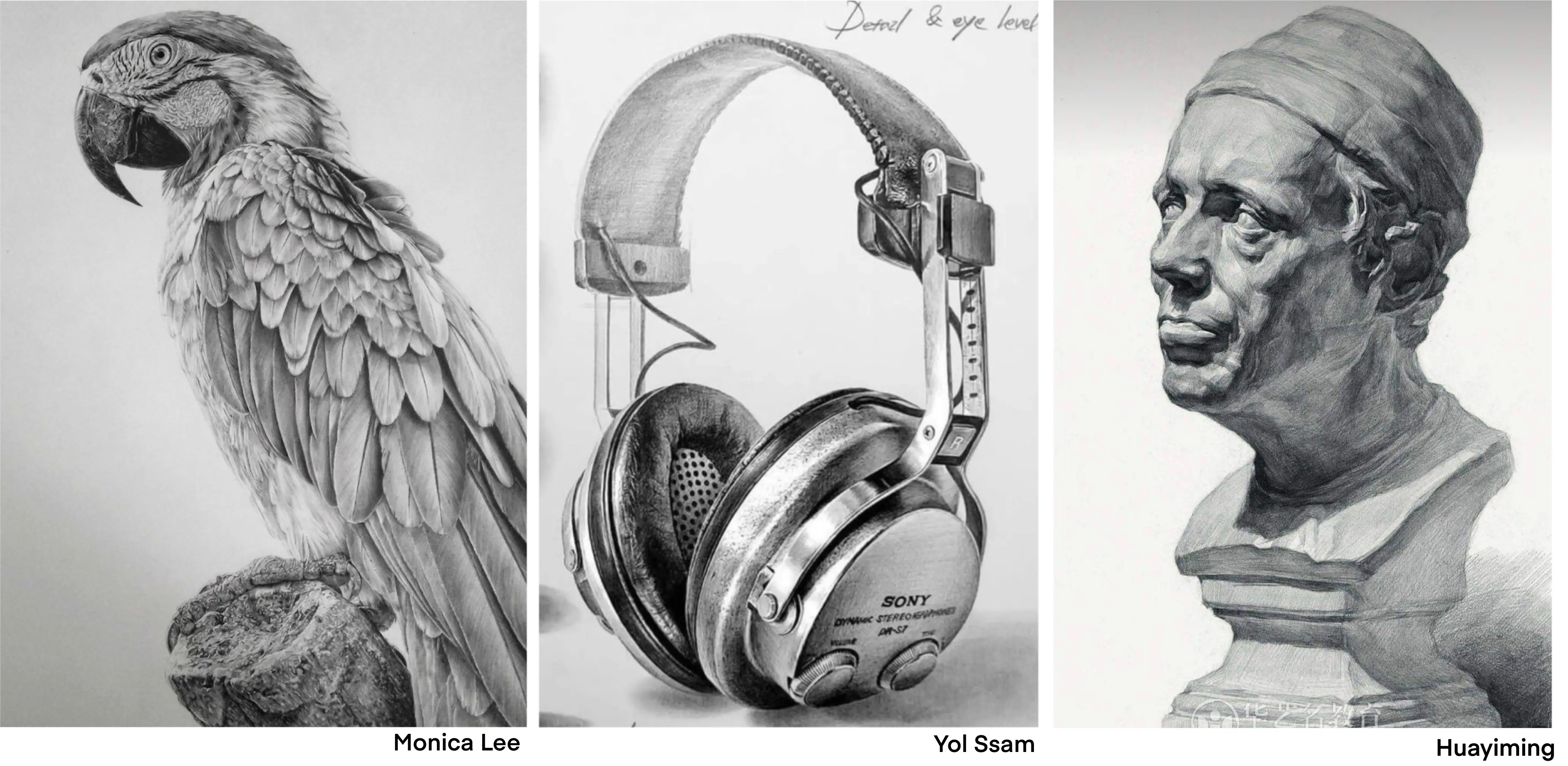 exemples de dessins réalistes en noir et blanc