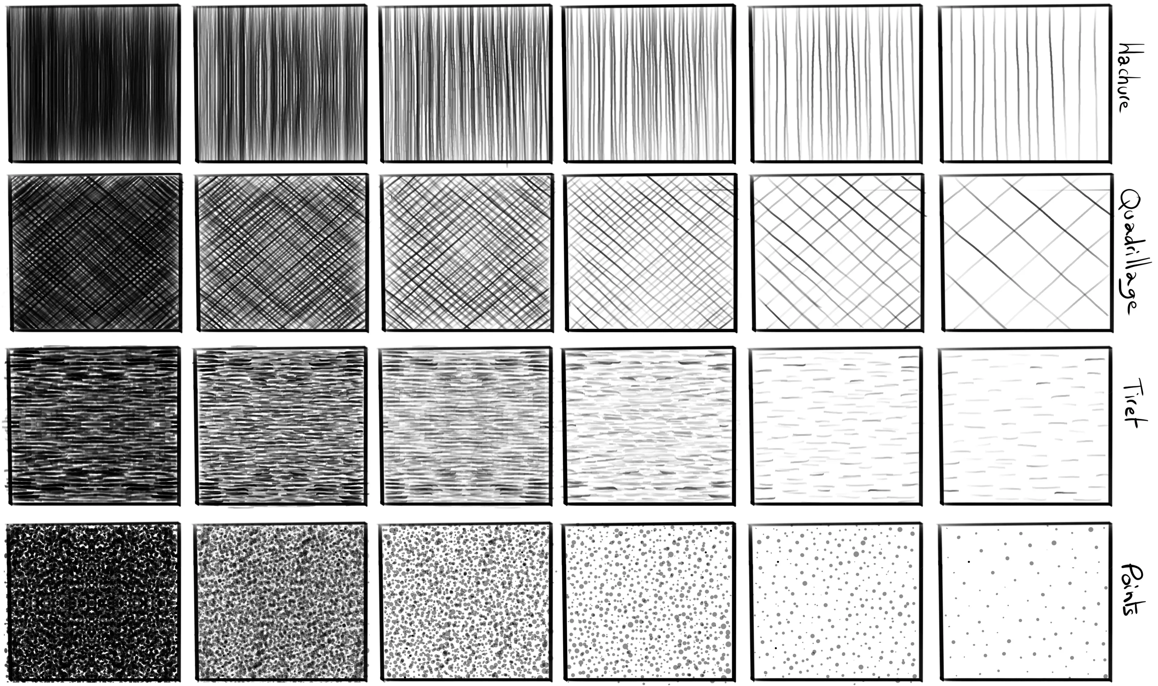 exemples de pattern pour le dessin en noir et blanc