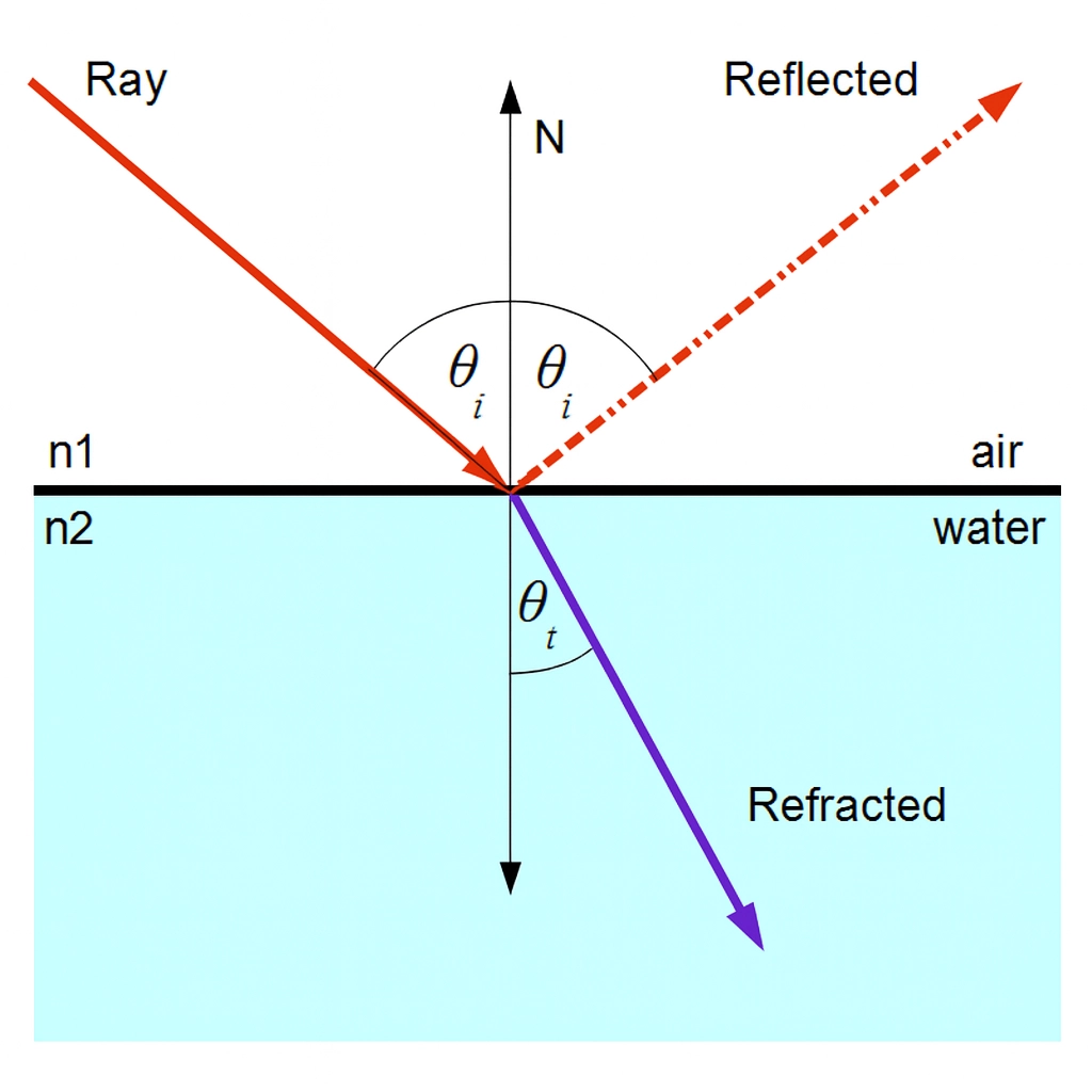 explanatory diagram of the reflection and refraction of light to draw tears