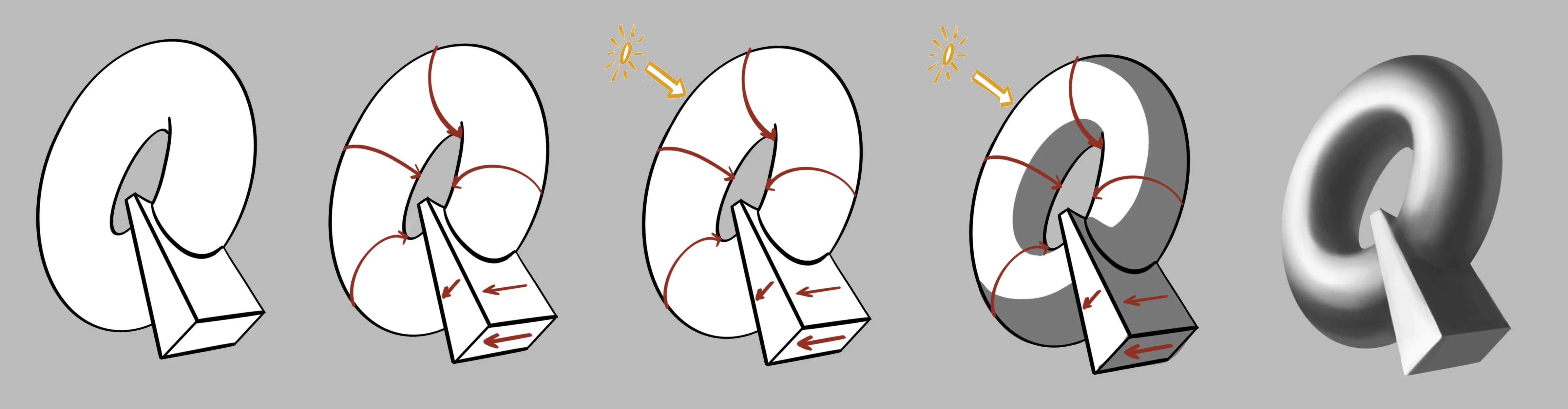 drawing of a letter illustrating shadow and light