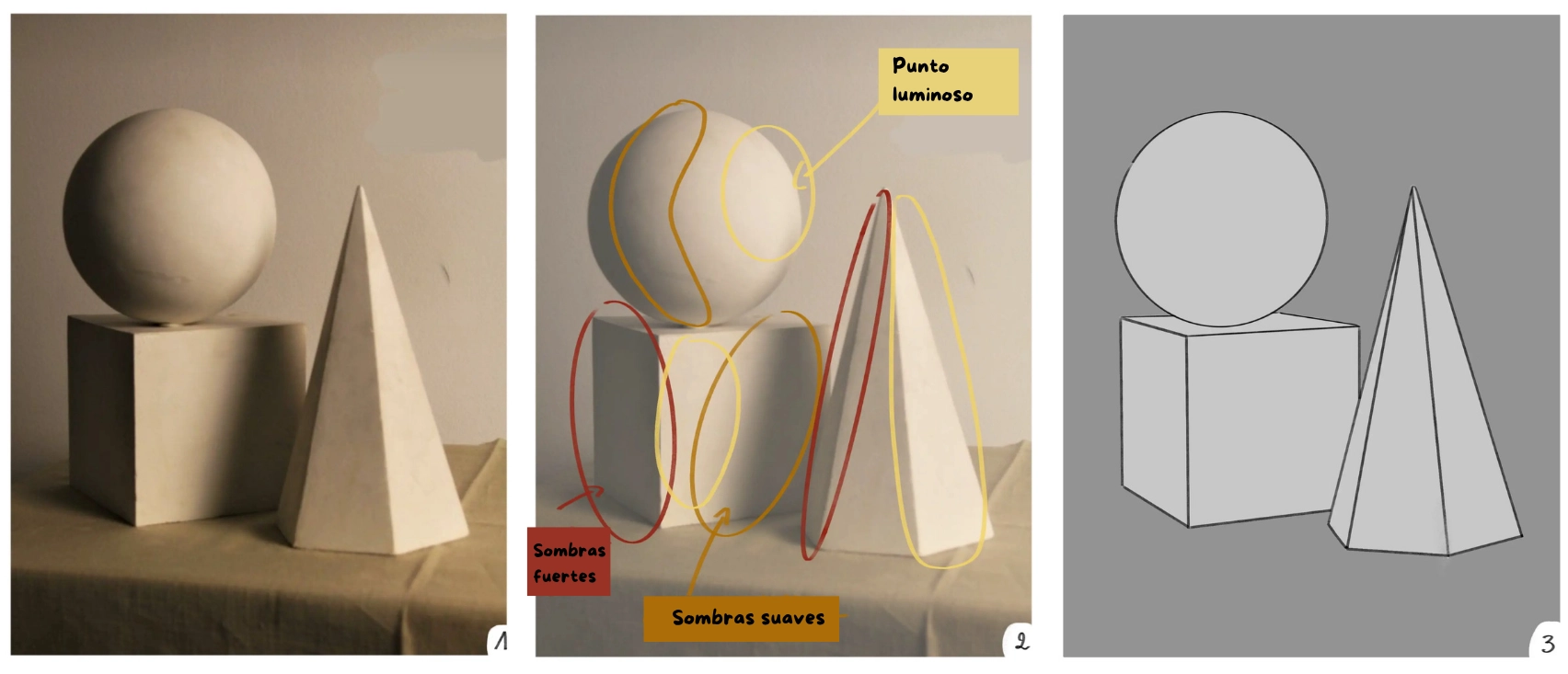 ejercicio de dibujo para ilustrar la sombra y la luz