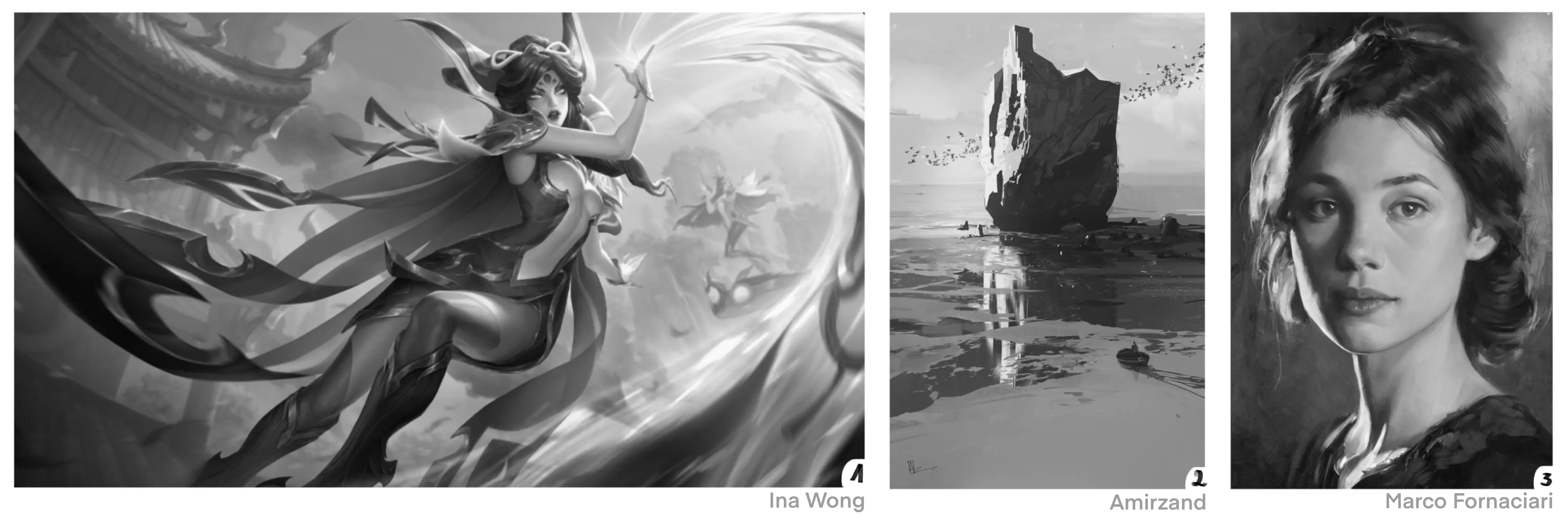 examples of black and white drawings illustrating shadow and light