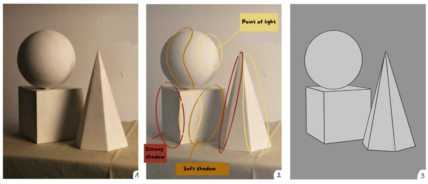 drawing exercise to illustrate shadow and light