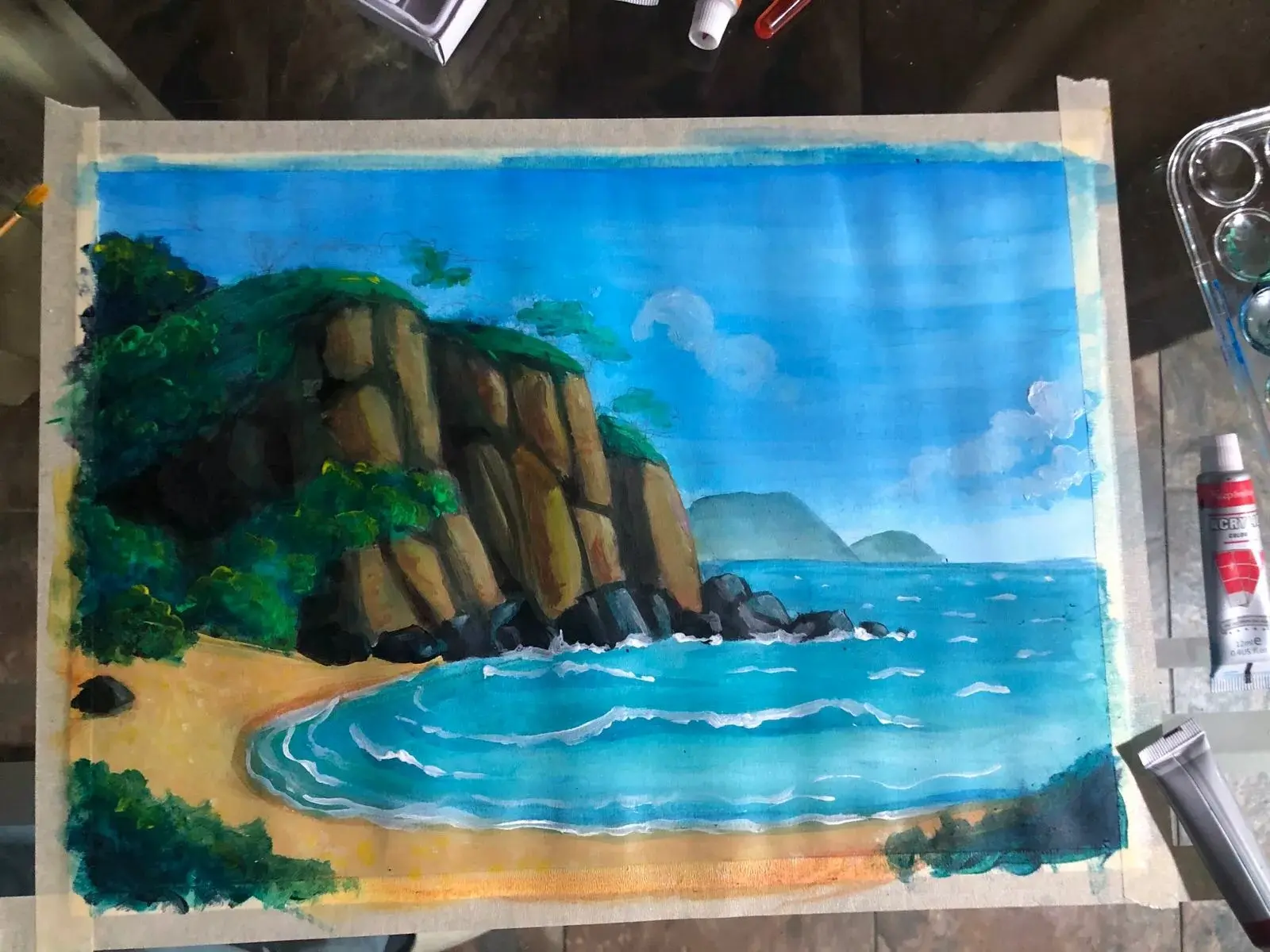 peindre les vagues d’un paysage à l’acrylique