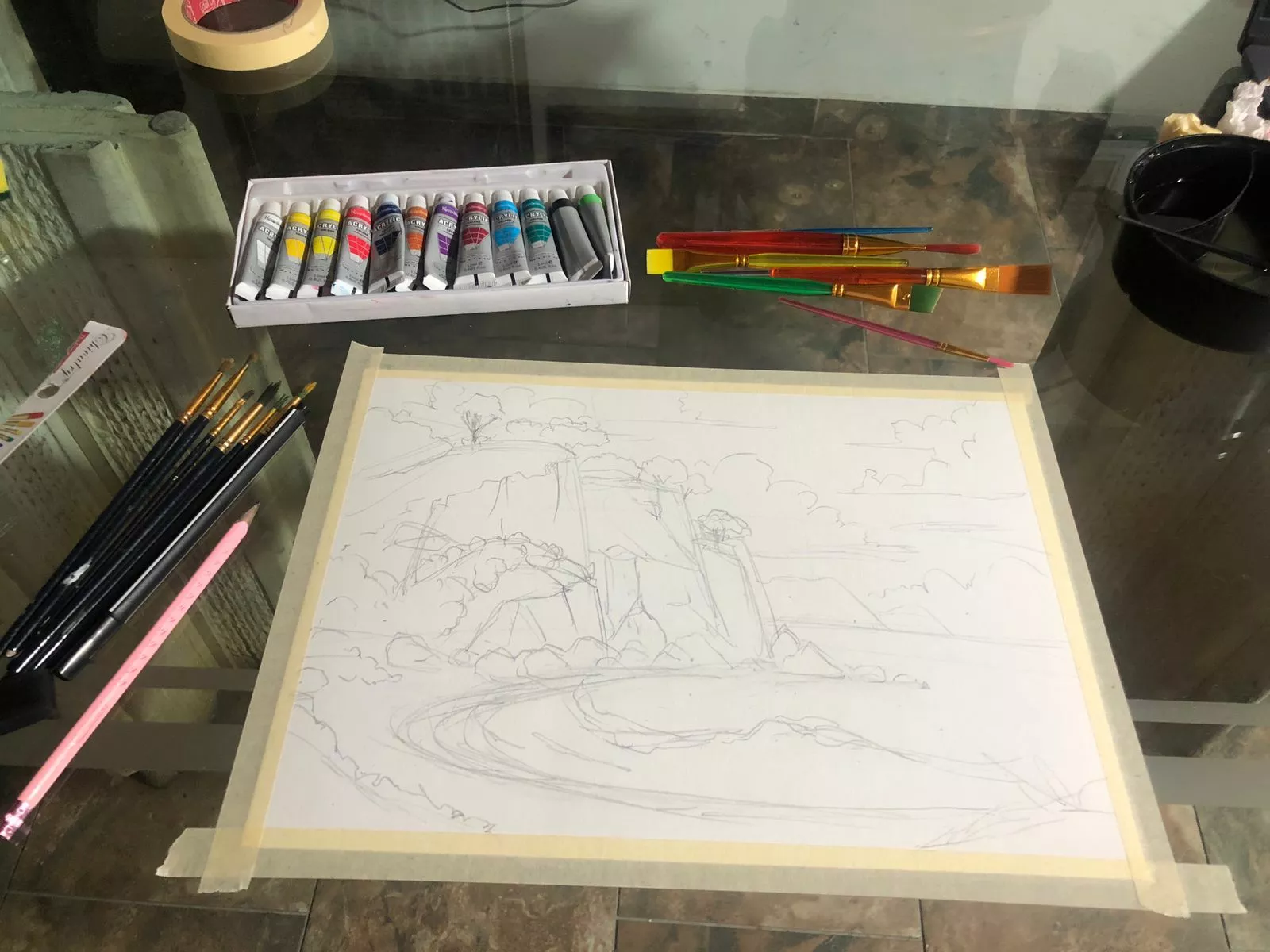 le matériel pour peindre un paysage à l’acrylique