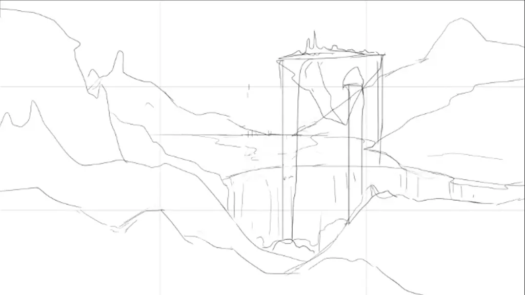 croquis d’un paysage fantastique