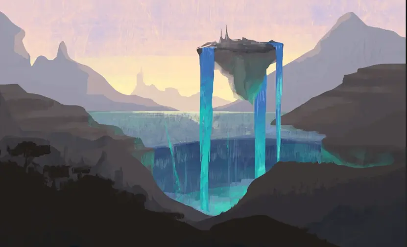 dessiner l’eau magique d’un paysage fantastique