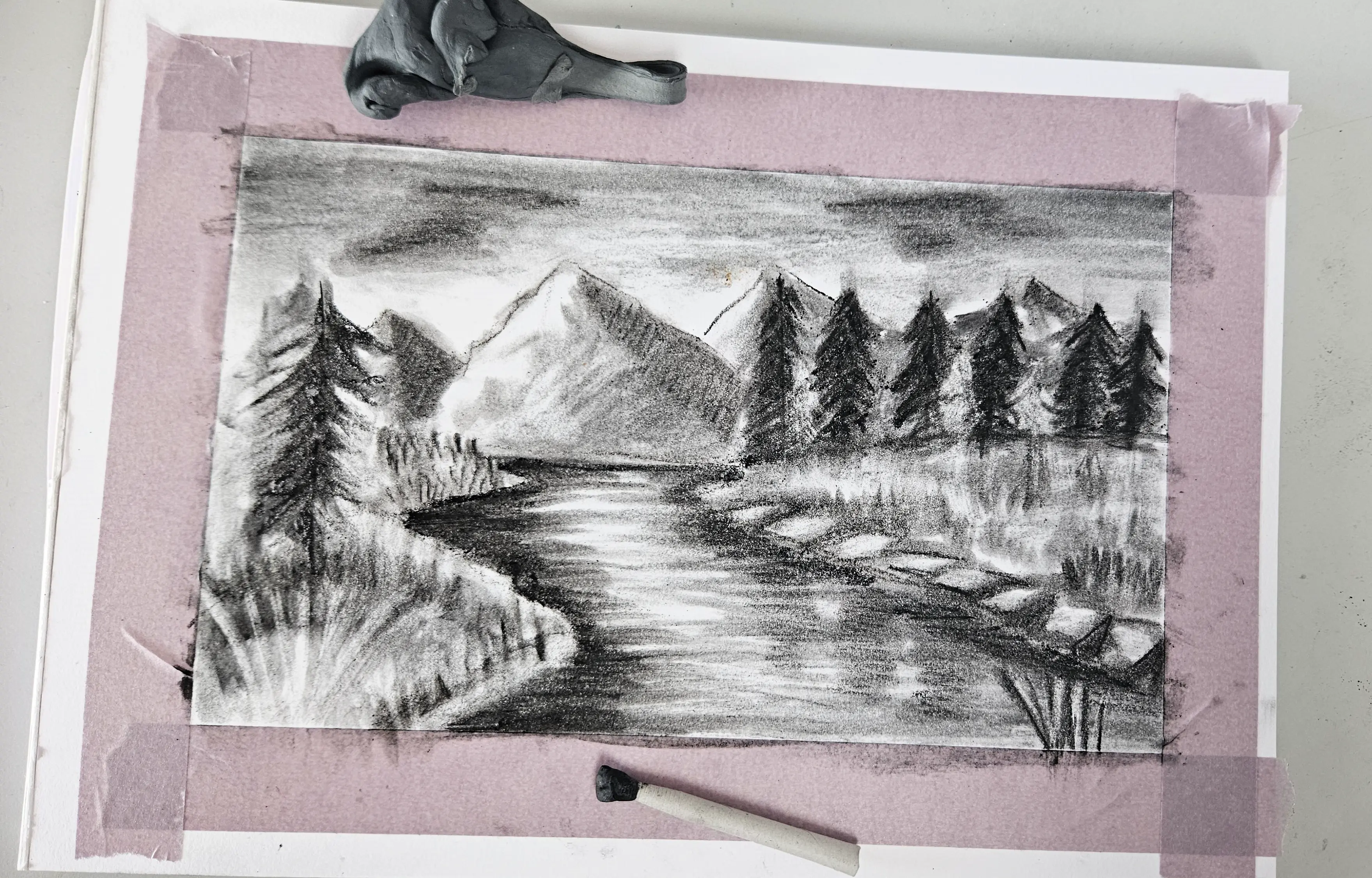 dessiner les lumières d’un paysage au fusain