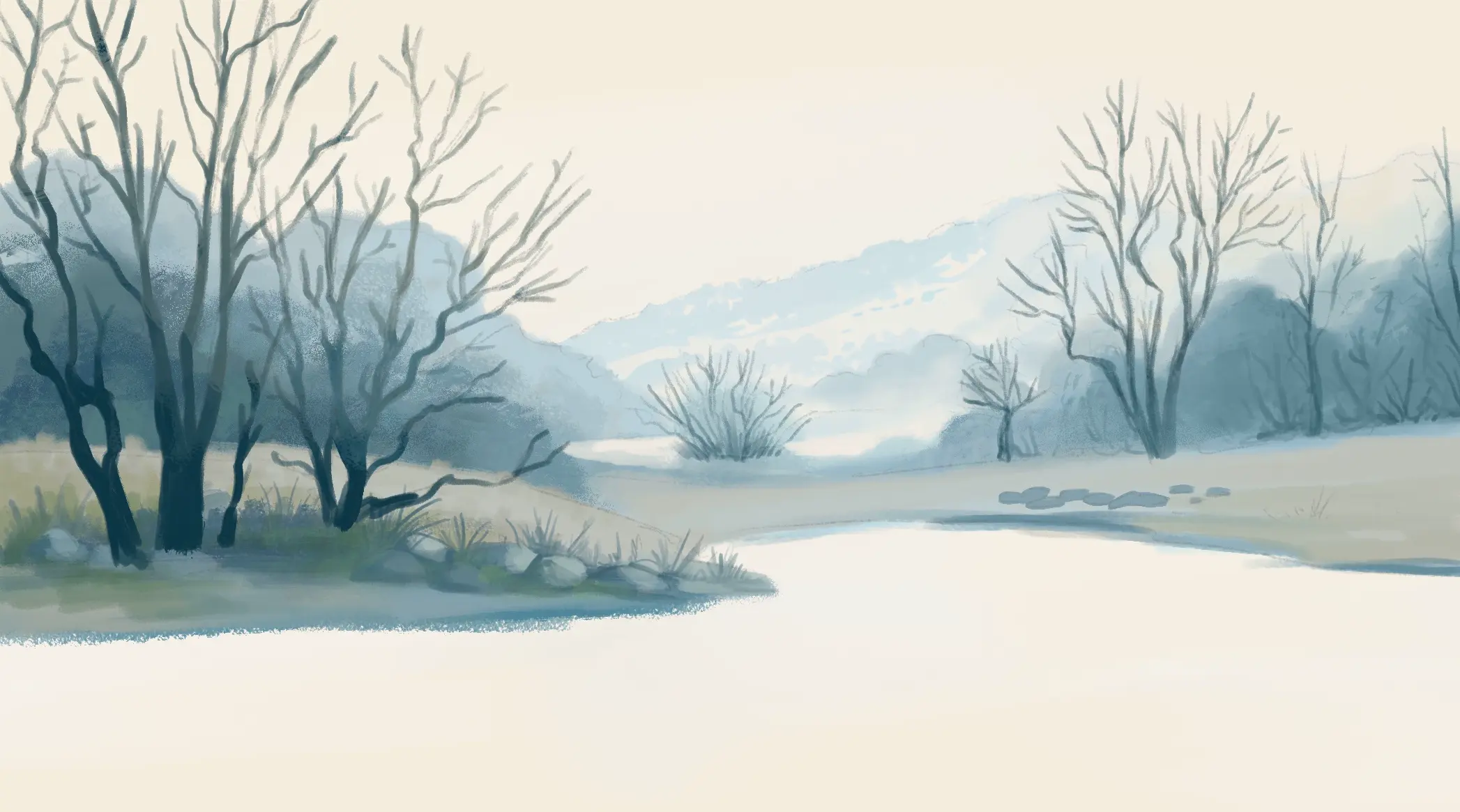 dessiner la brume d’un paysage d’hiver