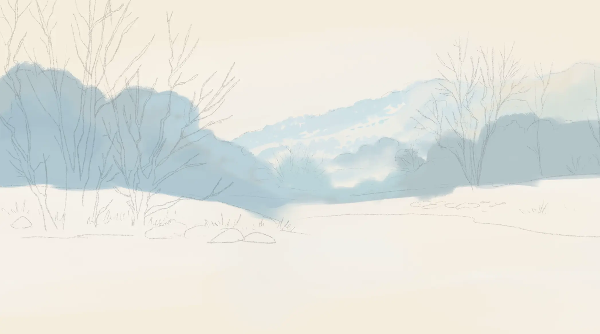 dessiner les buissons d’un paysage d’hiver