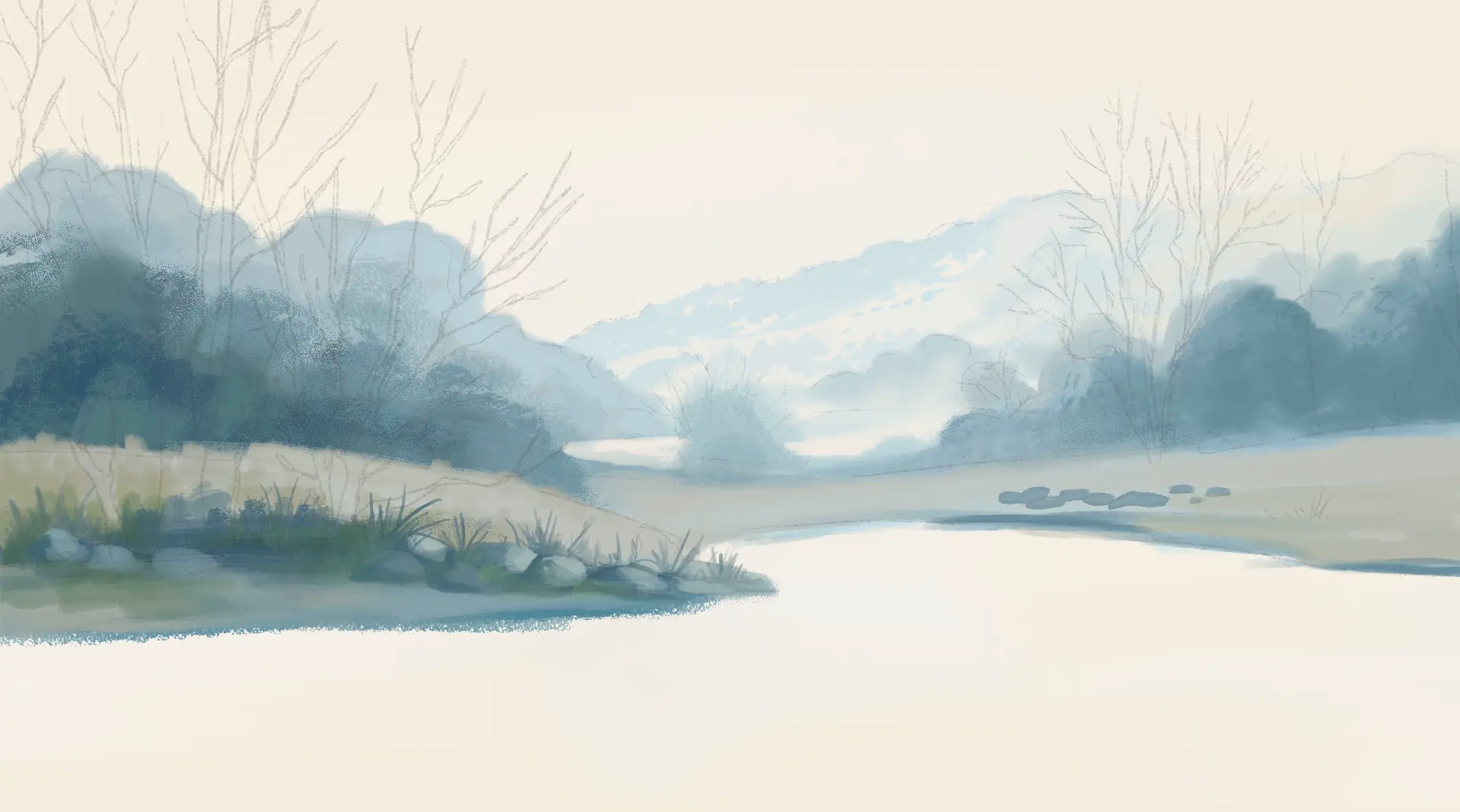 dessiner le contraste d’un paysage d’hiver