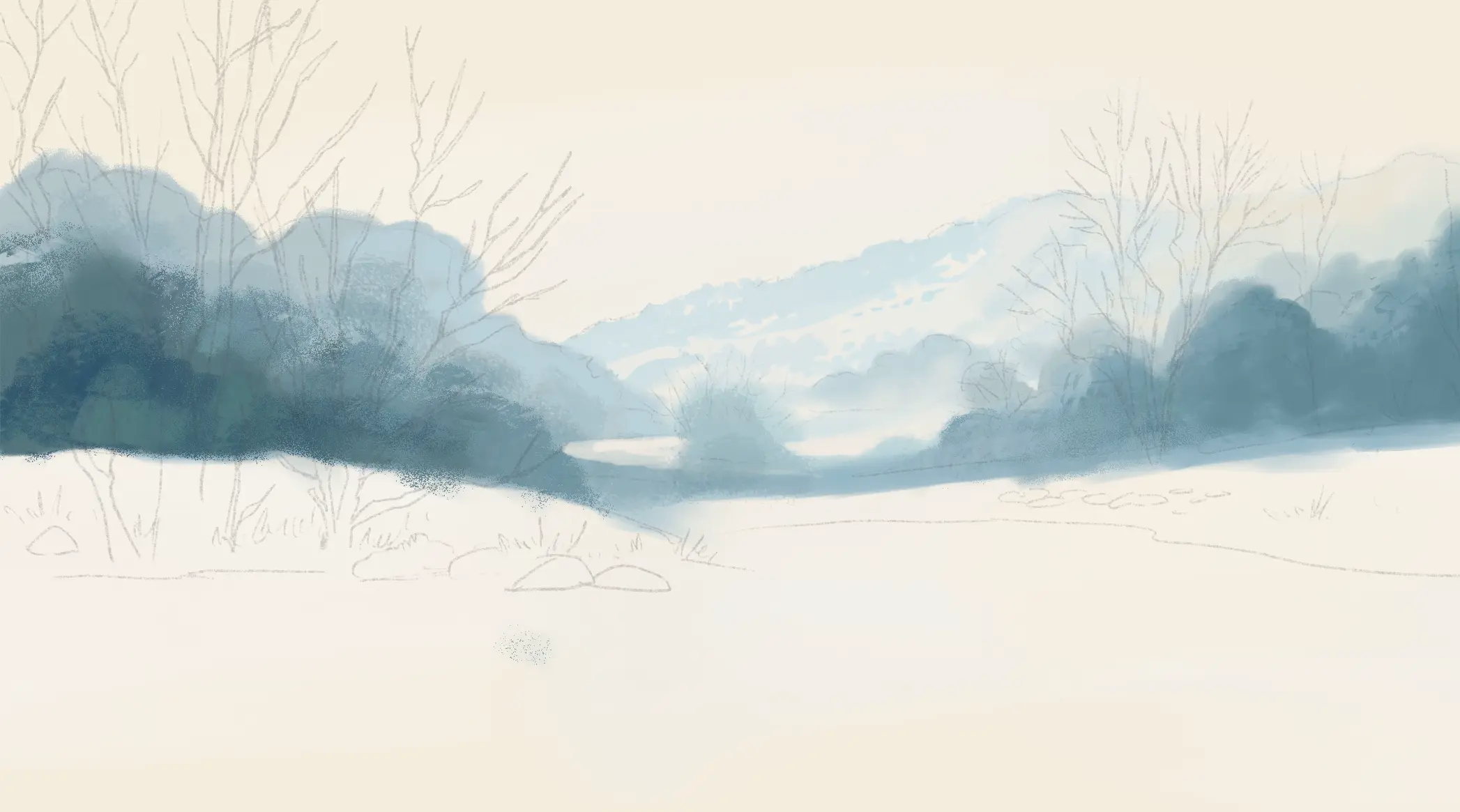 dessiner le feuillage d’un paysage d’hiver