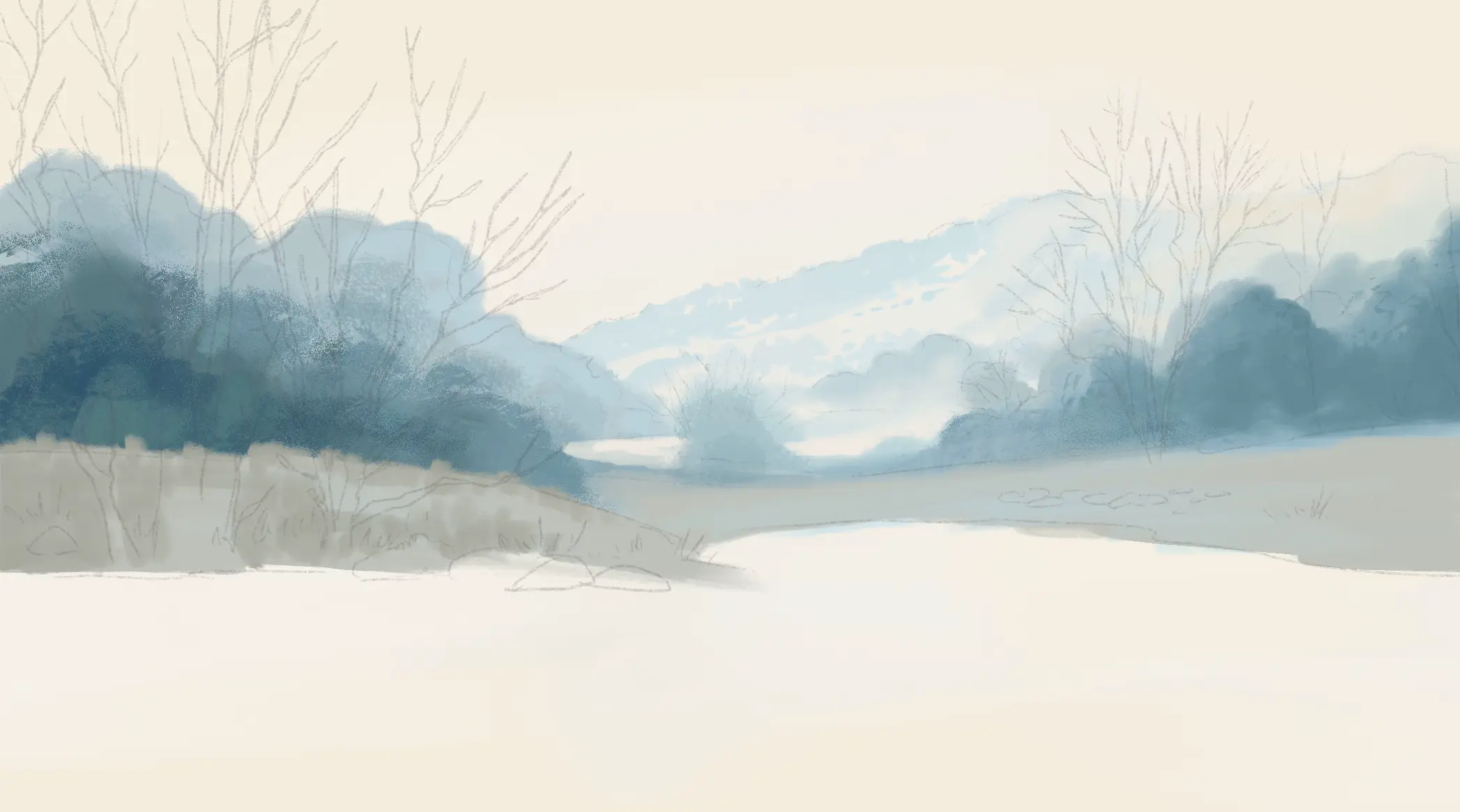 dessiner l’herbe d’un paysage d’hiver