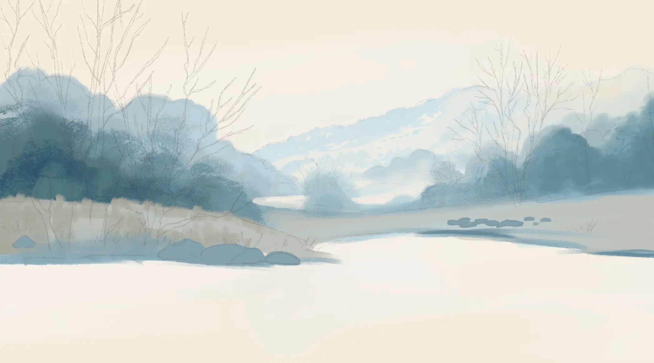dessiner les rochers d’un paysage d’hiver