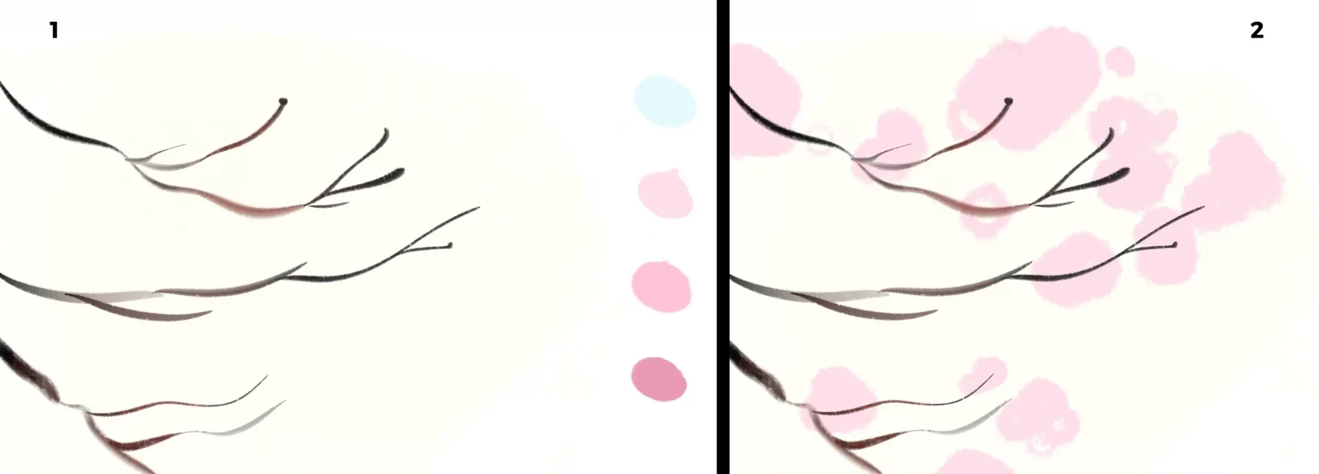 dessiner la base des branches d’un cerisier japonais