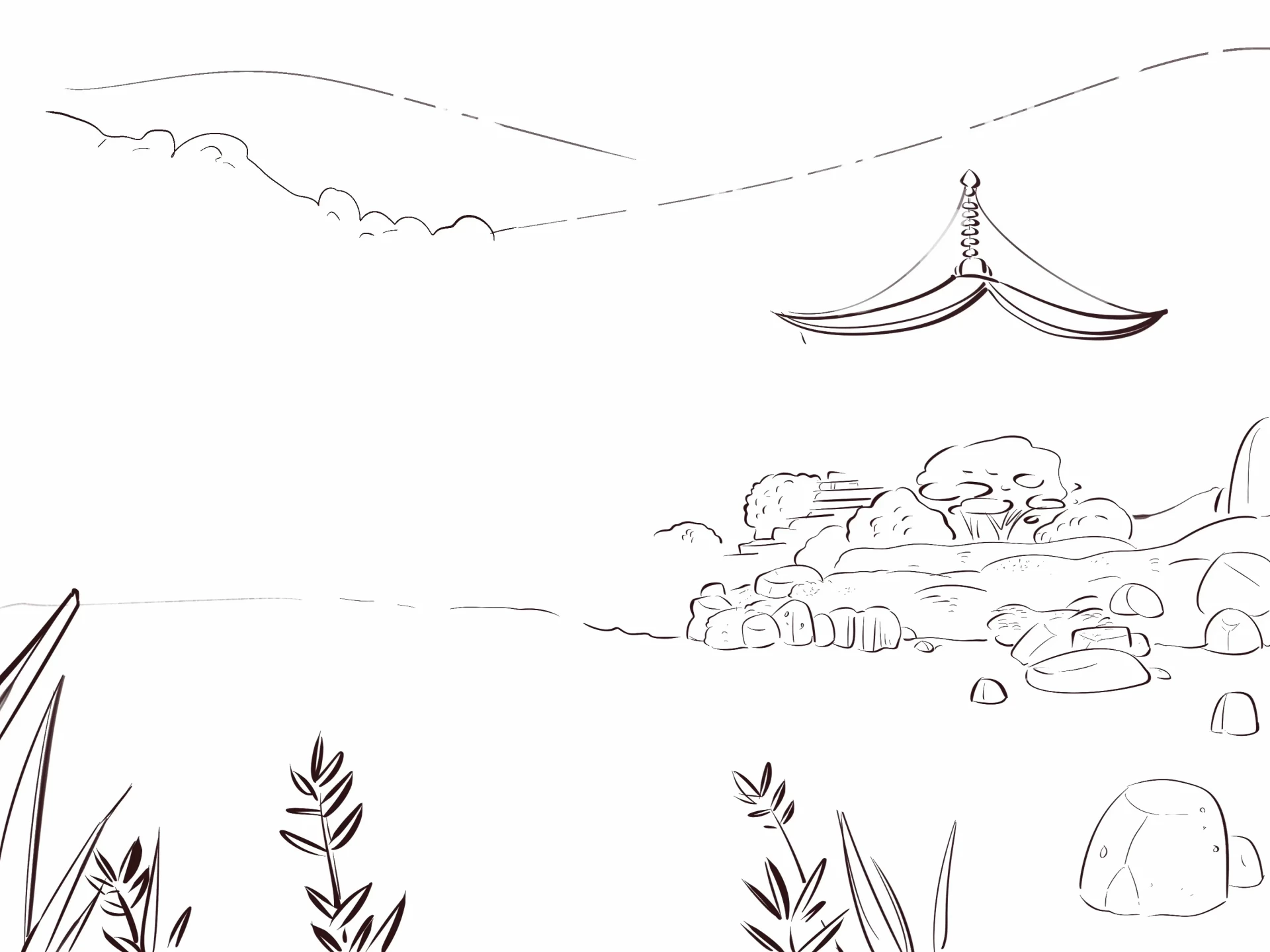 dessiner l’eau d’un paysage japonais