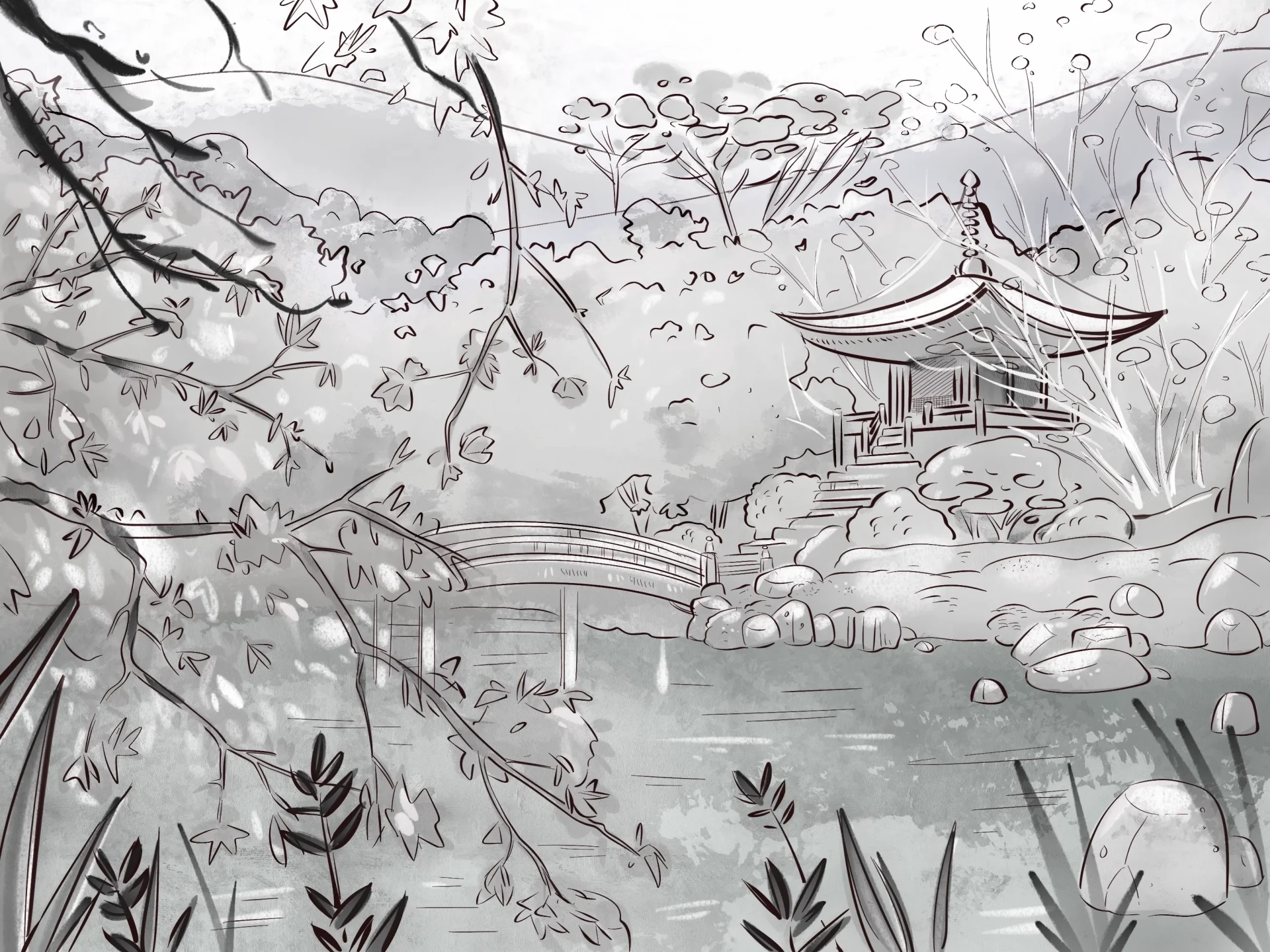 dessin d’un paysage japonais