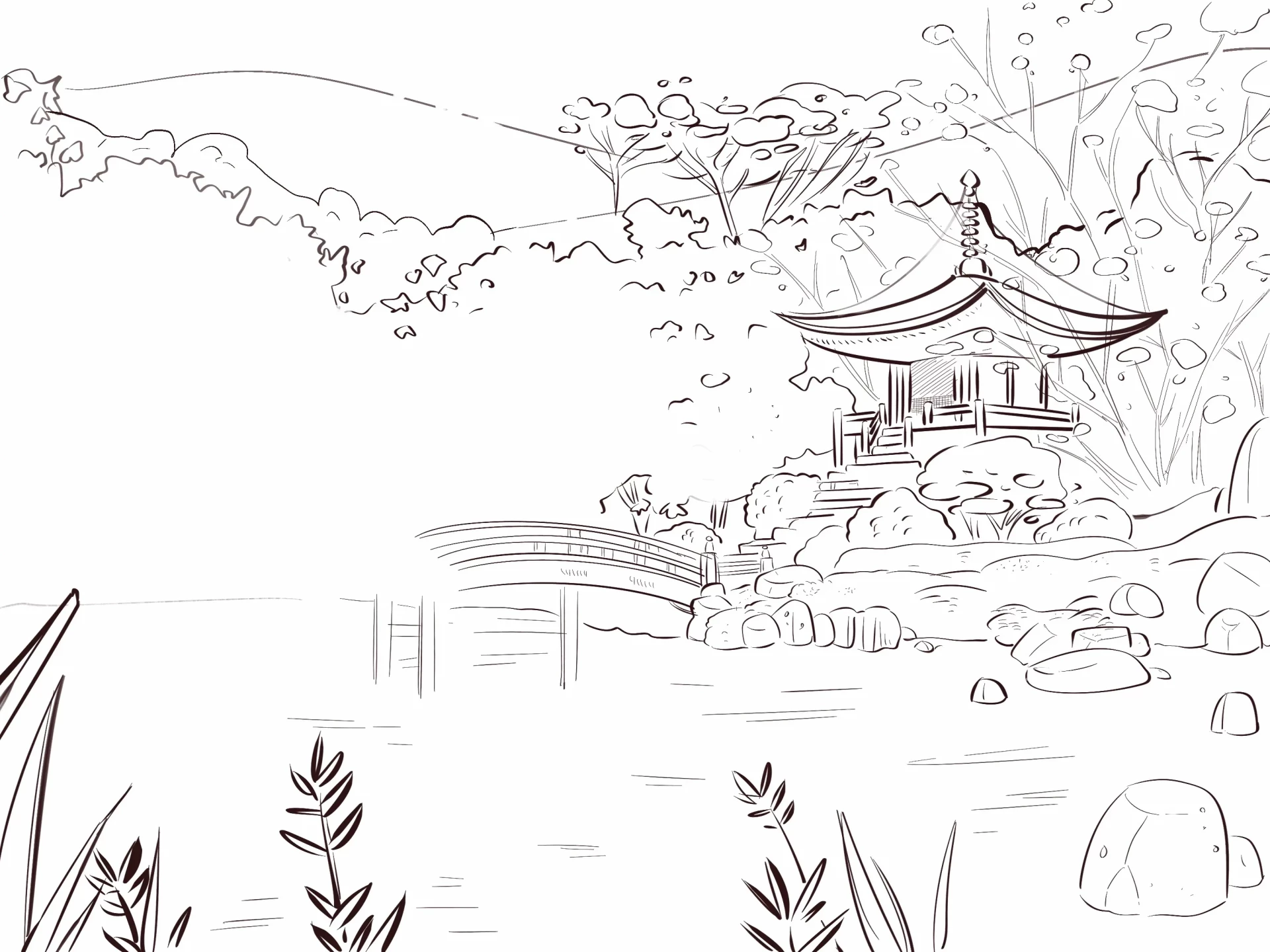 dessiner le troisième plan d’un paysage japonais