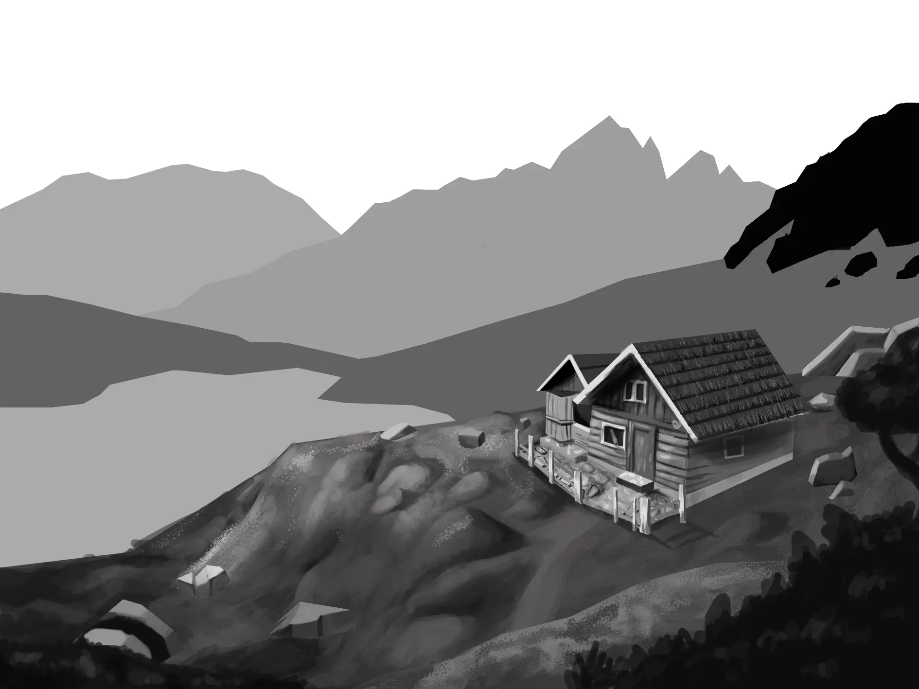 dessiner le relief d’un paysage en noir et blanc