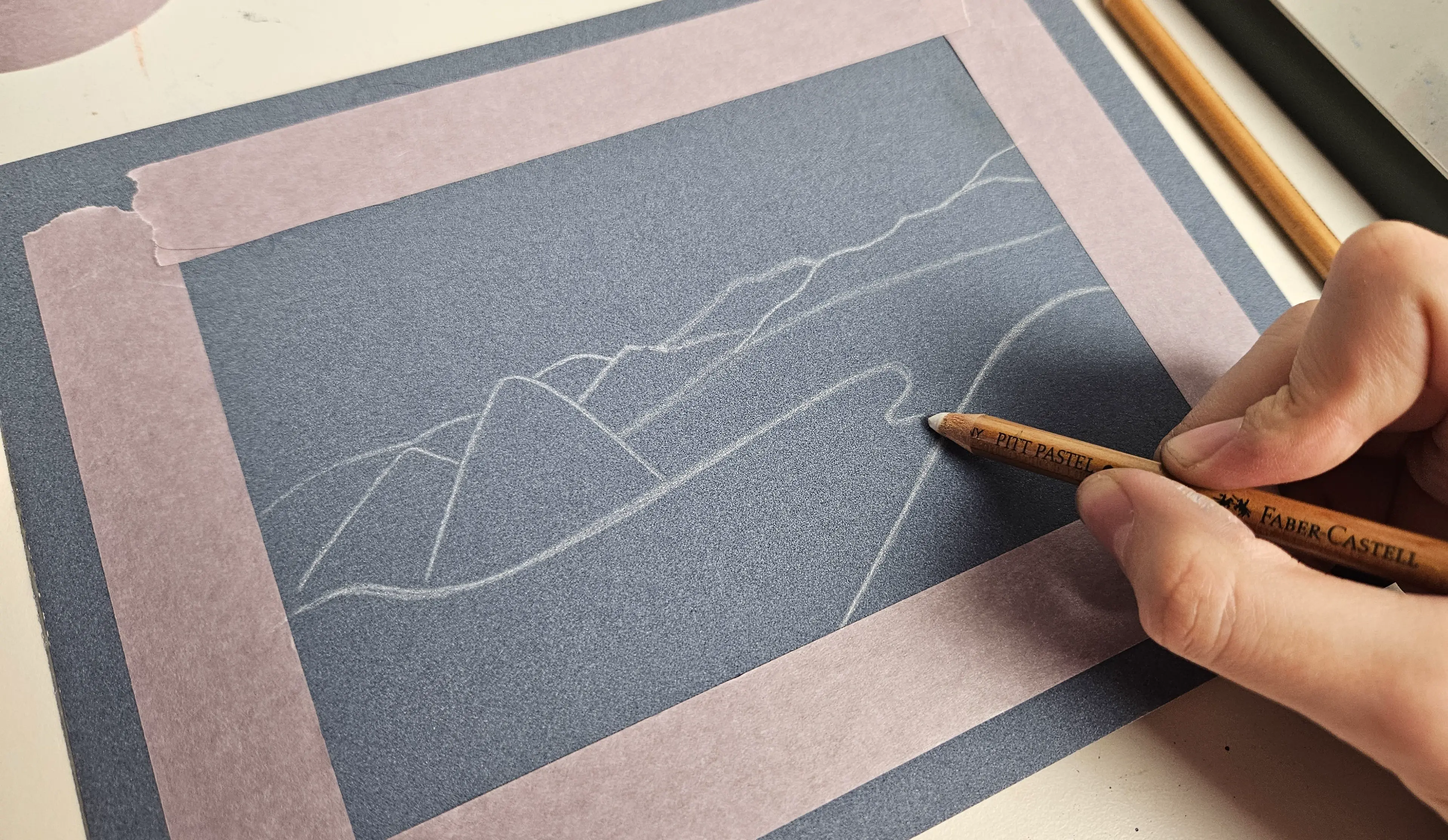 dessiner les bases d’un paysage aux pastels secs