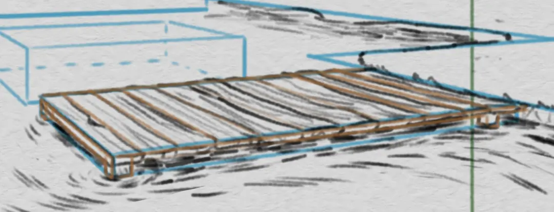 dessiner les détails d’un ponton d’un paysage en perspective