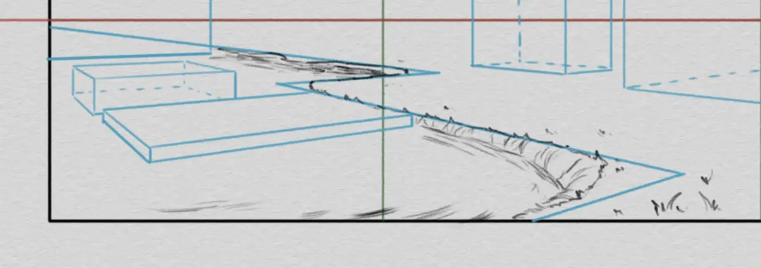 dessiner le lac d’un paysage en perspective