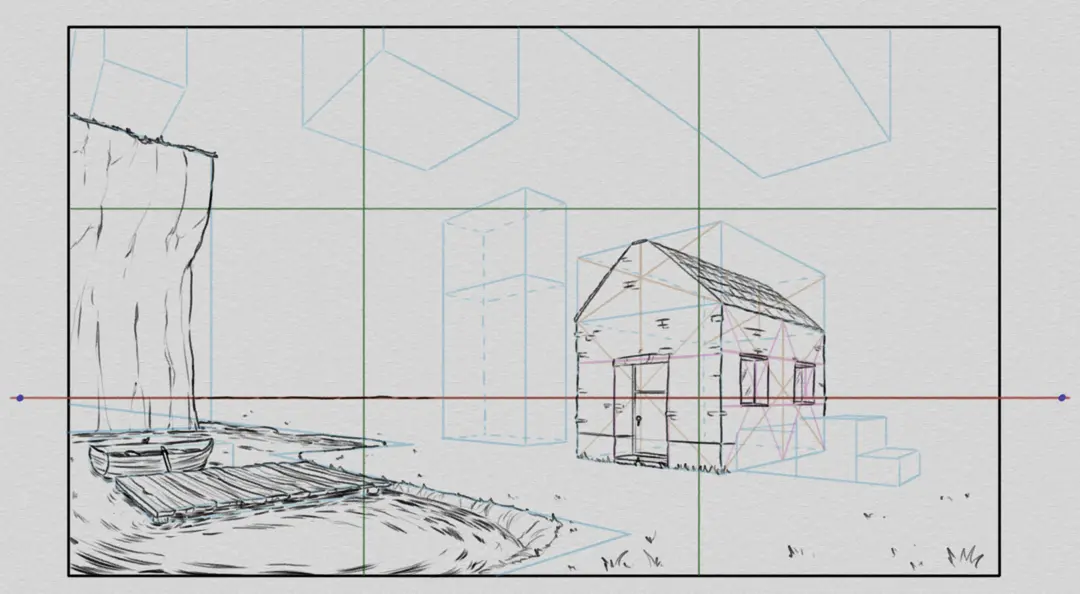 dessiner une maison d’un paysage en perspective