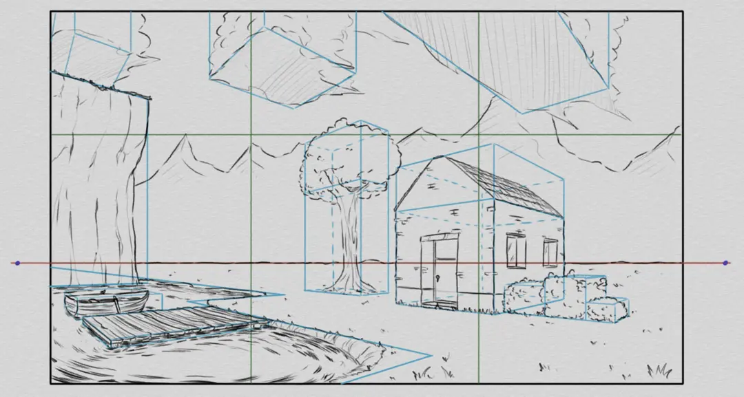 dessiner les montagnes d’un paysage en perspective