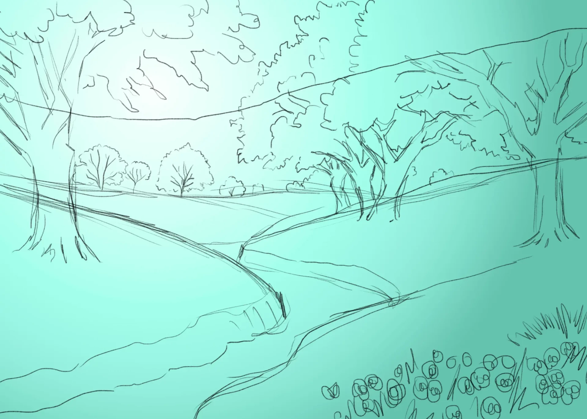 dessiner la couleur d’un paysage printanier