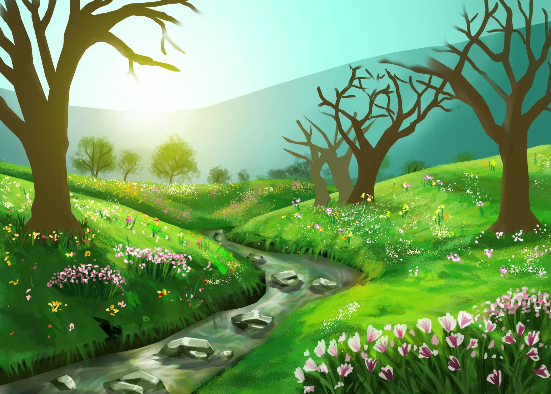 dessiner les ombres d’un paysage printanier